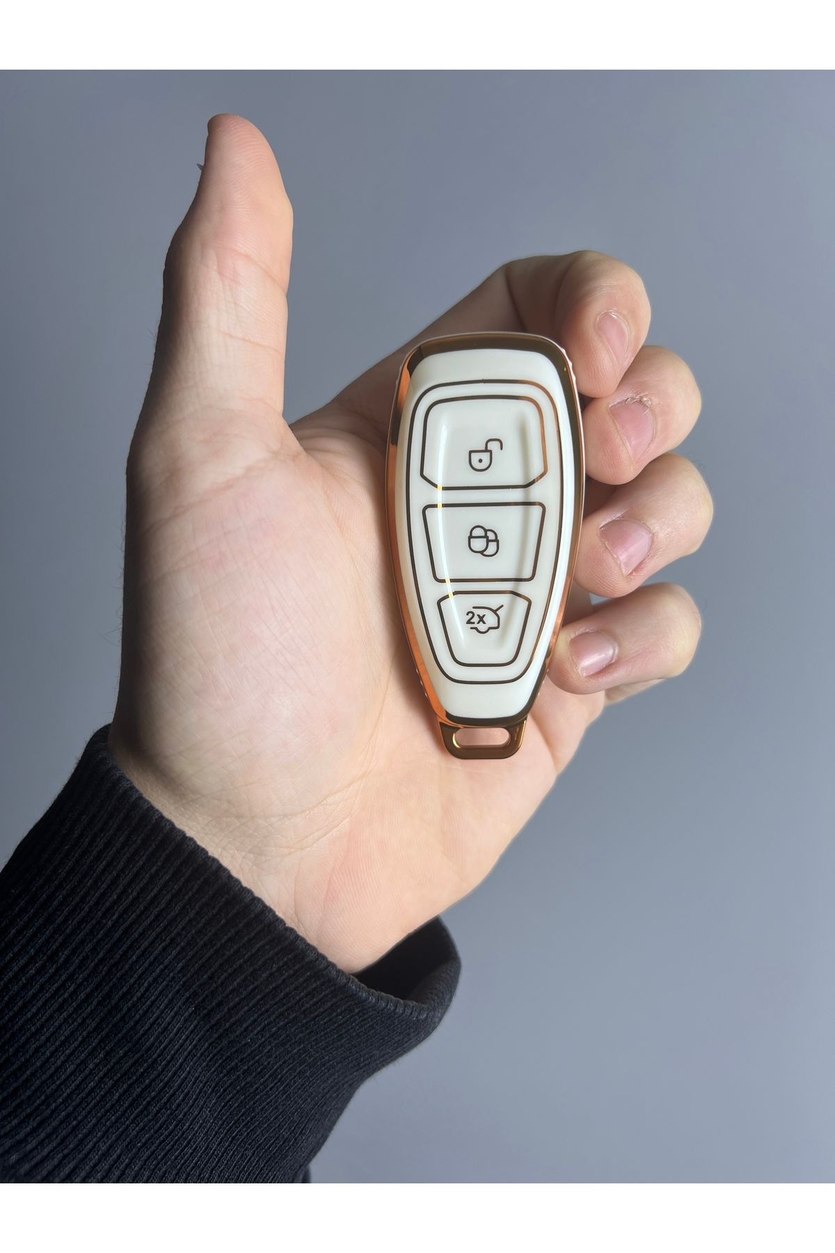 Luxe Aksesuarr Ford Fiesta- Focus- Kuga Uyumlu Koruma Anahtar Kumanda smart Nano Silikon Kılıfı Beyaz Renk