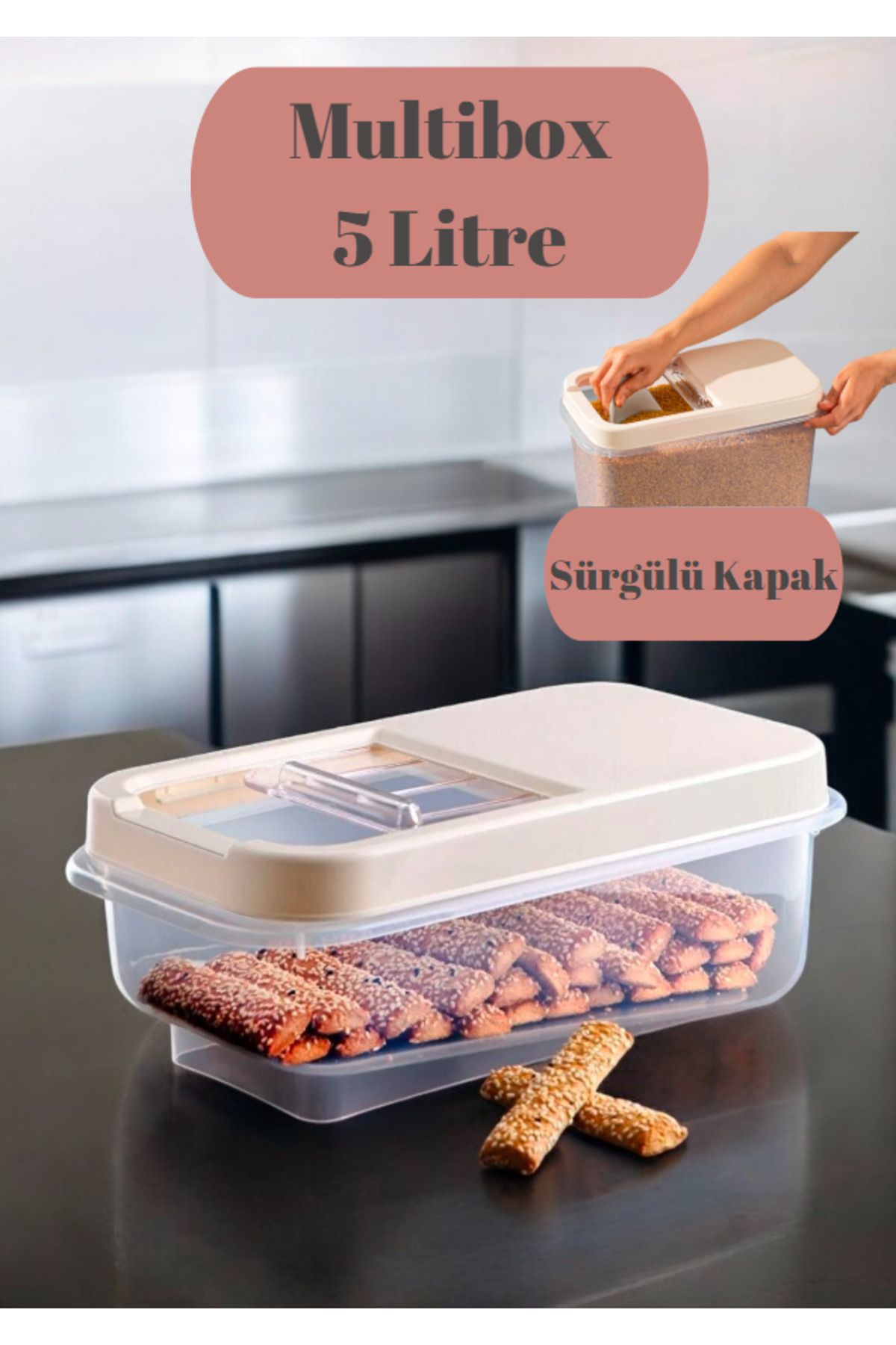 Flash Bazaar-5-Liter Multibox Pulses and Food Storage Set - with Slide, Flour and Cream Lid 1