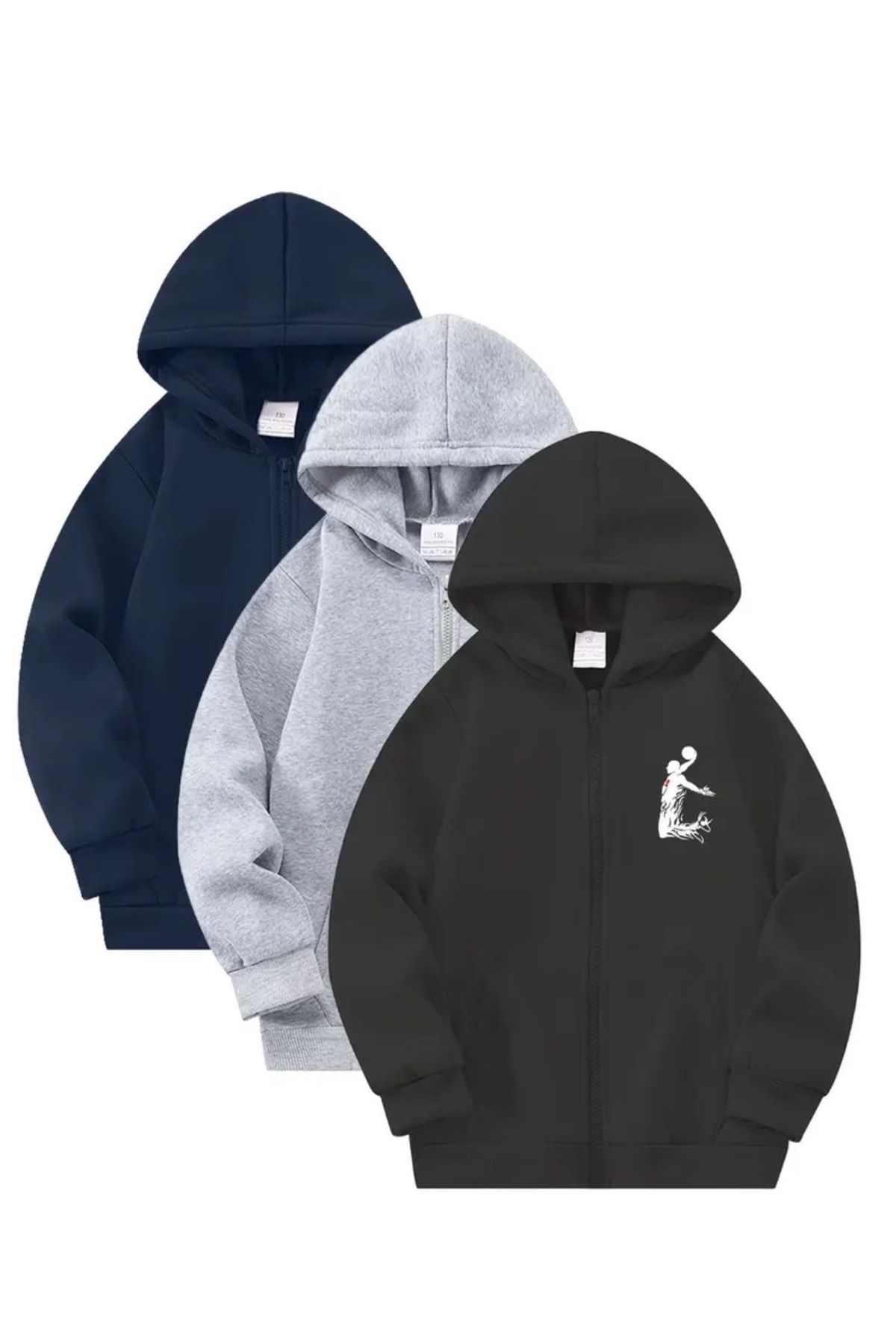 Buendia Kids Kız\Erkek Çocuk 3`lü Paket Pota Smaç Baskılı Fermuarlı Sweatshirt