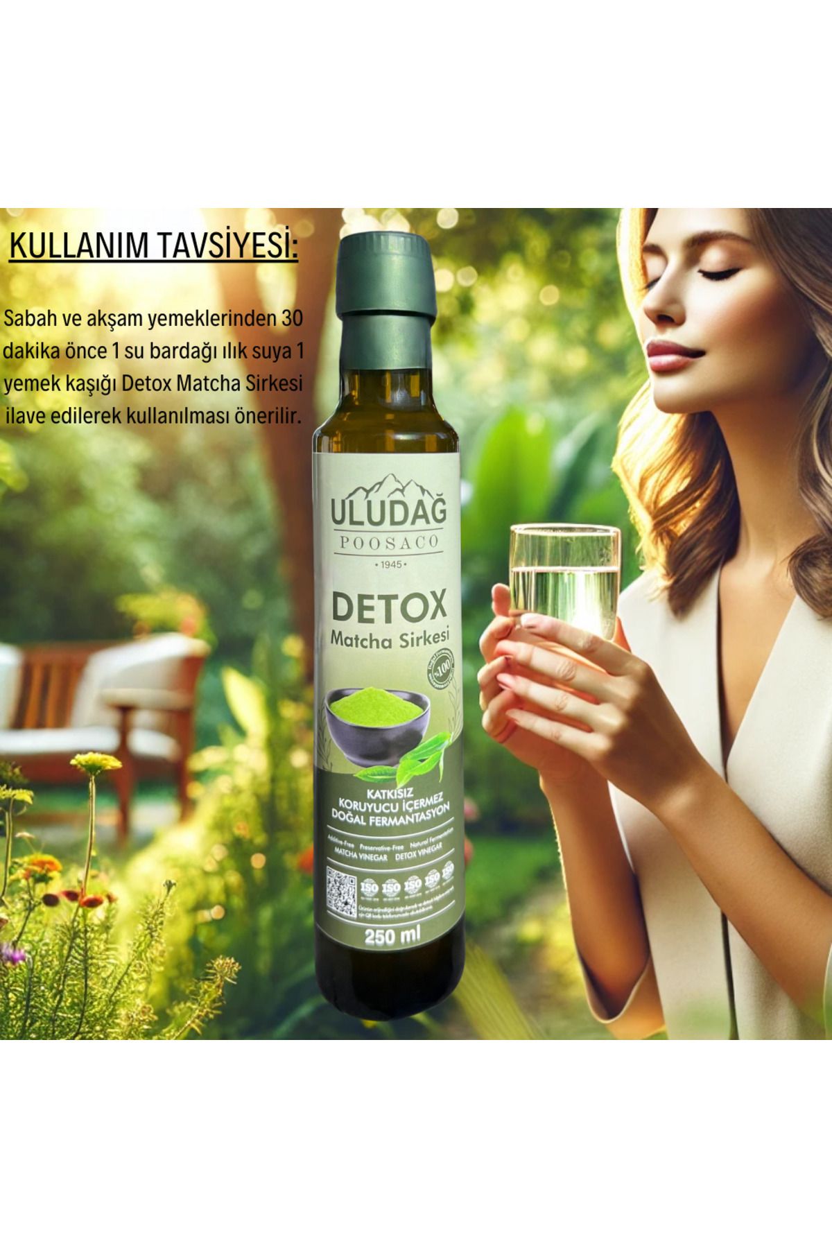 Uludağ Detox Matcha Sirkesi; Doğal Fermantasyon Katkısız Detox Matcha Vinegar 250 ml