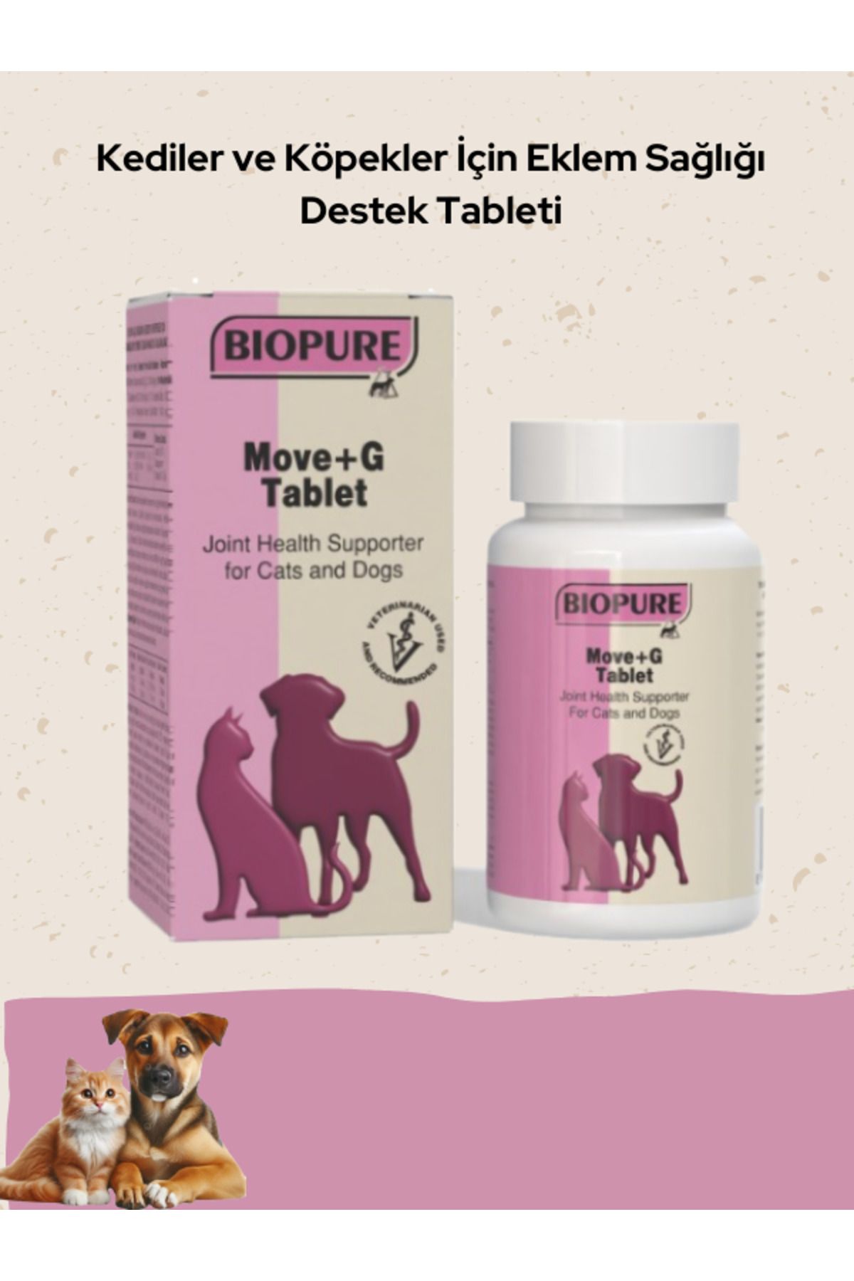 Bio Pure Kediler ve Köpekler İçin Eklem Sağlığı Destek Tableti (75 Tablet) - Biopure Move+G Tablet