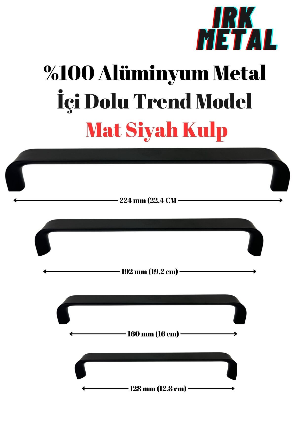 IRK METAL VE HIRDAVAT Mobilya Mutfak Çekmece Kapak Kulbu İçi Dolu Trend Model Krom Siyah Mat Kulp (%100Alüminyum Metal)