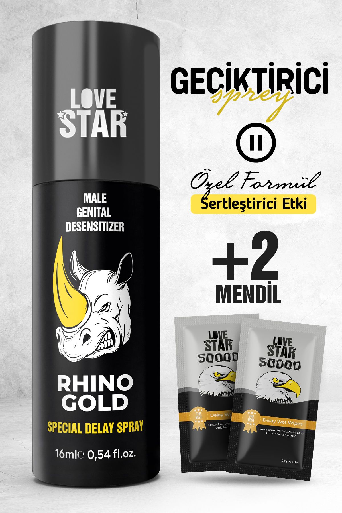 Love Star Geciktirmeye Yardımcı 15ml Sprey ve 2 Adet Tek Kullanımlık Mendil Geciktiricili Set