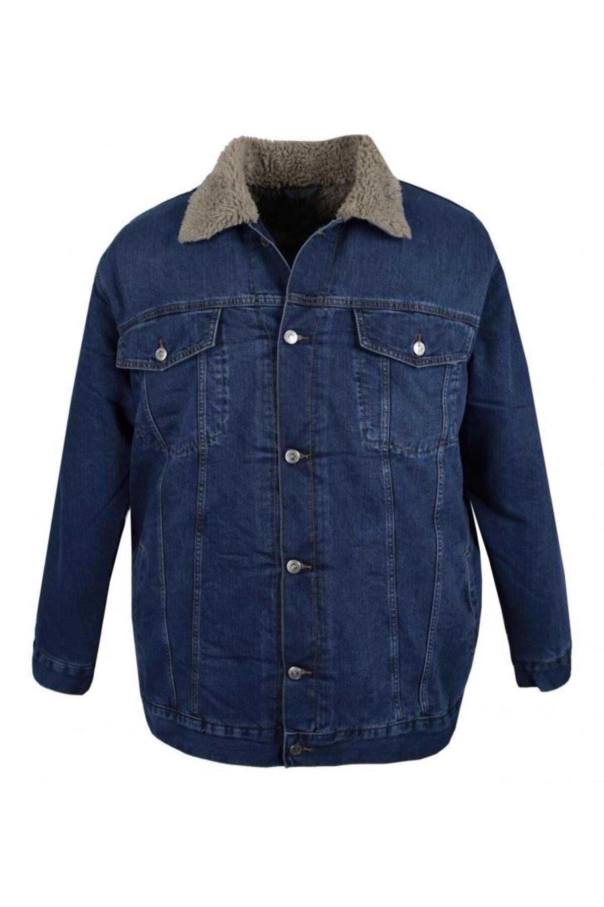 DEKONS Erkek Büyük Beden Battal Boy 180-200 Kilo Arası Için Uygun Kürklü Kot Mont 4xl-13xl