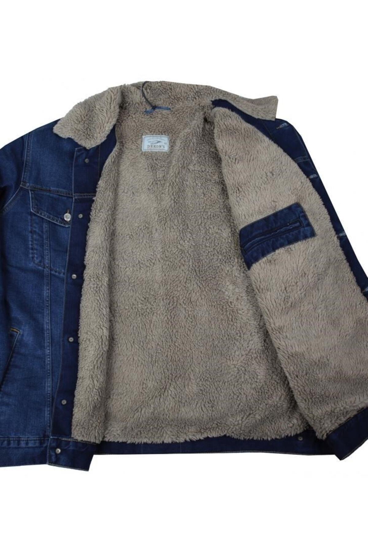 DEKONS Erkek Büyük Beden Battal Boy 180-200 Kilo Arası Için Uygun Kürklü Kot Mont 4xl-13xl görsel 4