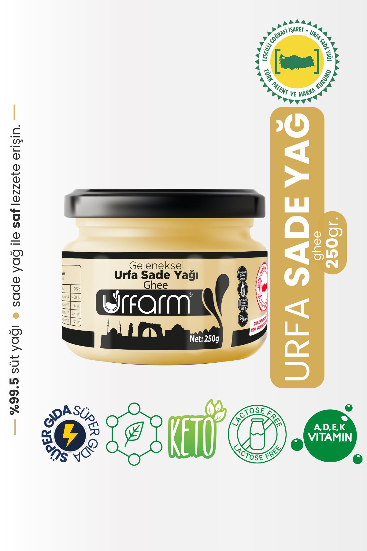 URFARM Sadeyağ (ghee) 250 Gr – Laktozsuz, Kazeinsiz, Ketojenik Saf Yağ Sade Yağ