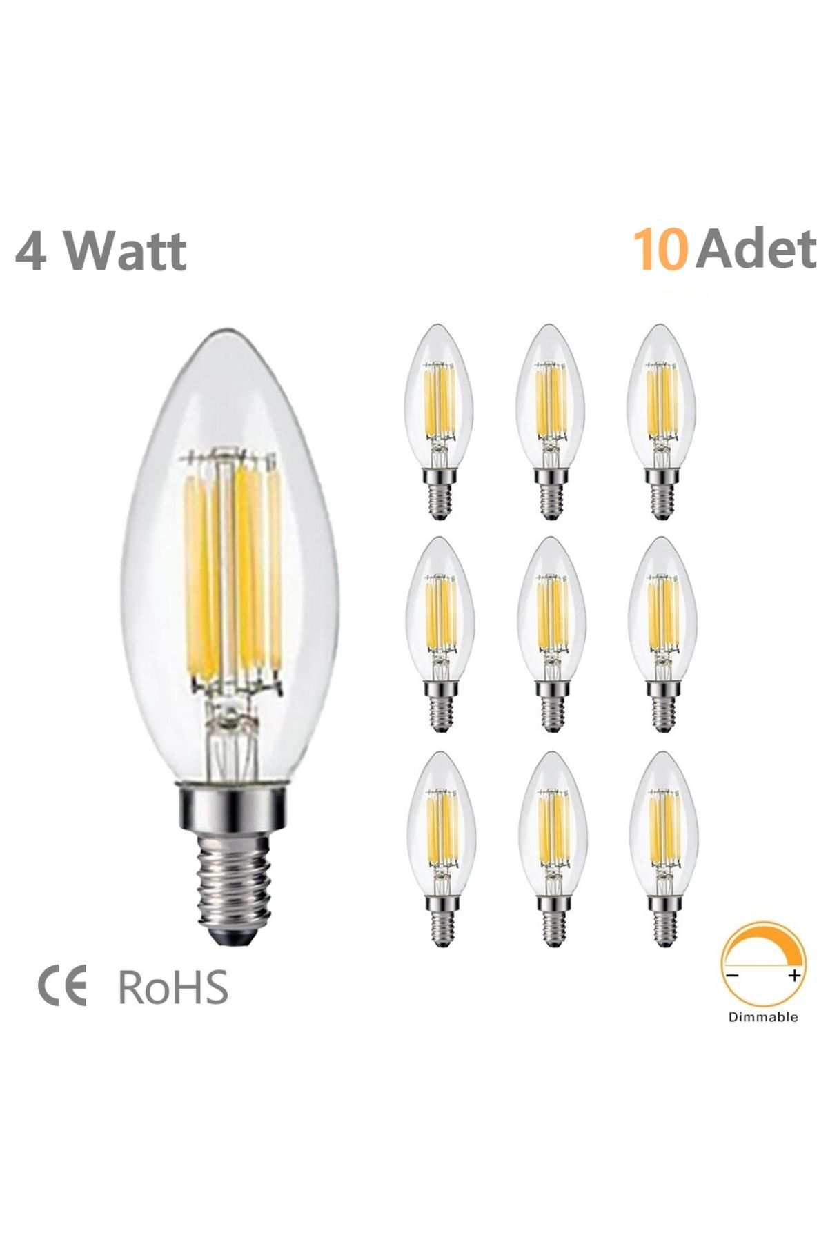 Ucuz Geldi Rustik LED Ampul 4W E14 İnce Duy Gün Işığı 3200K 10 Adt Erd25 Lambam Dimmerli Düz Mum Filament Ampul