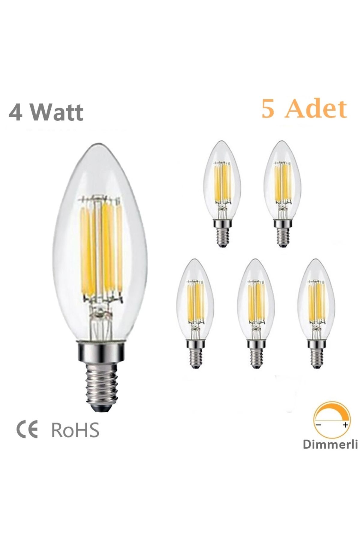 Ucuz Geldi Rustik LED Ampul 4W E14 İnce Duy Gün Işığı 3200K 5 Adet Erd25 Lambam Dimmerli Düz Mum Filament Ampul