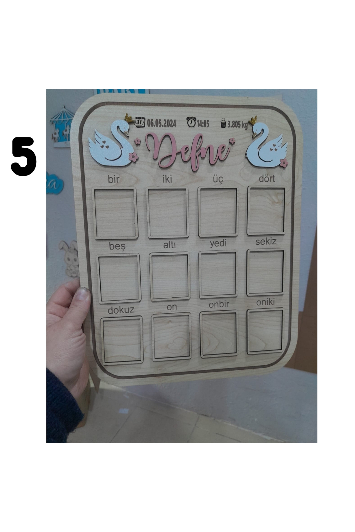 MİSHE TASARIM Mishe Tasarım Ahşap Bebek 1 Yaş Doğum Günü Fotoğraf Çerçevesi Panosu Kuğulu Ayaklık Dahildir!!! fotoğrafı 4 (önizleme)