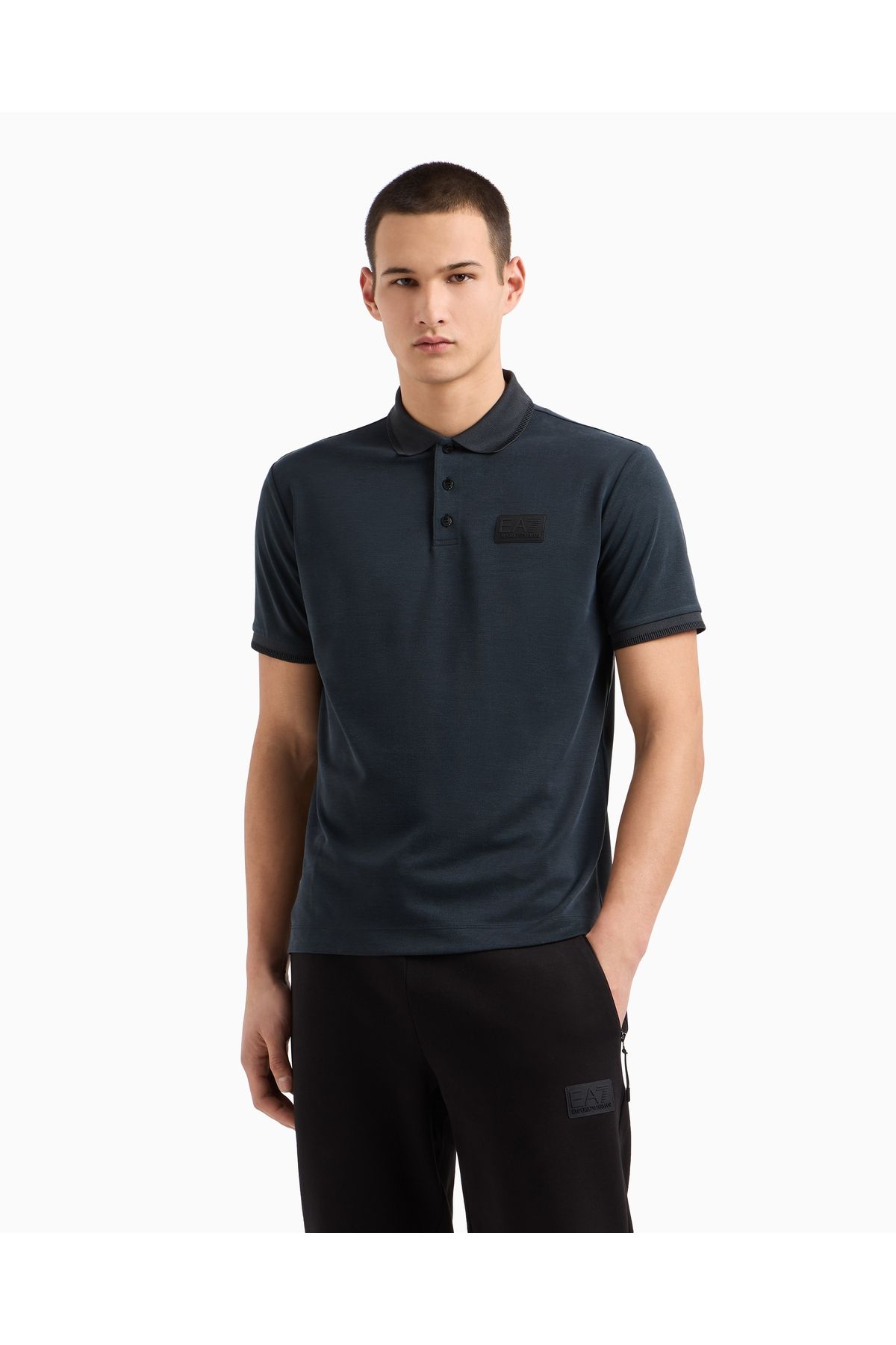 EA7 Erkek Polo Yaka Regular Fit Pamuklu Kısa Kollu Siyah Polo Yaka T-Shirt 7M000090 AF13862-UC001