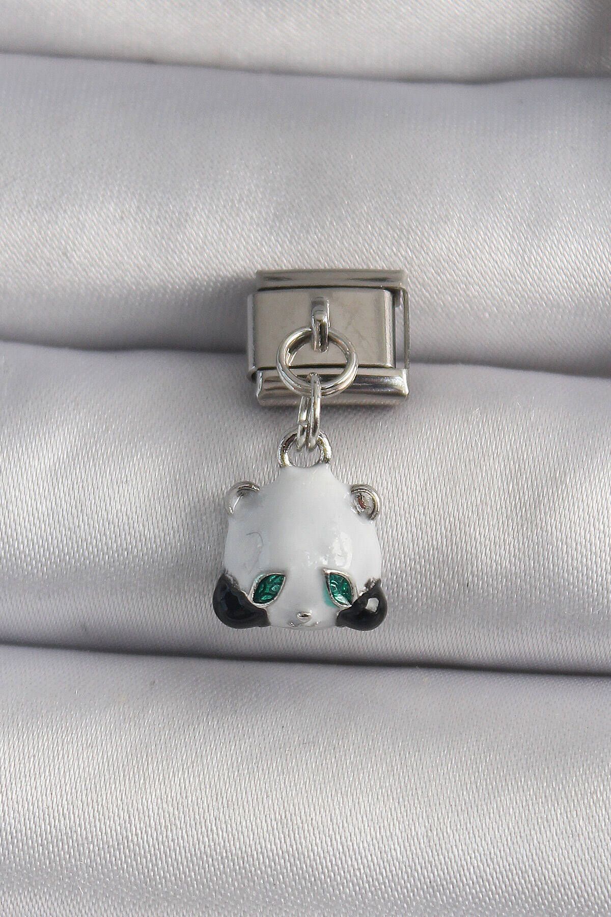 shop 316L Çelik Gümüş Renk Sallantı Zirkon Taşlı Panda Model Nomination Charm