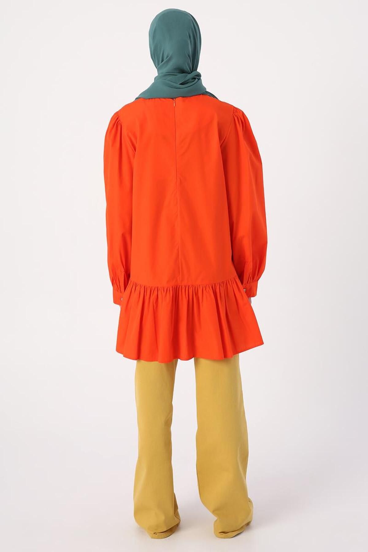 ALLDAY-Dark Orange- Ribbed Collarless Cotton Tunic 3