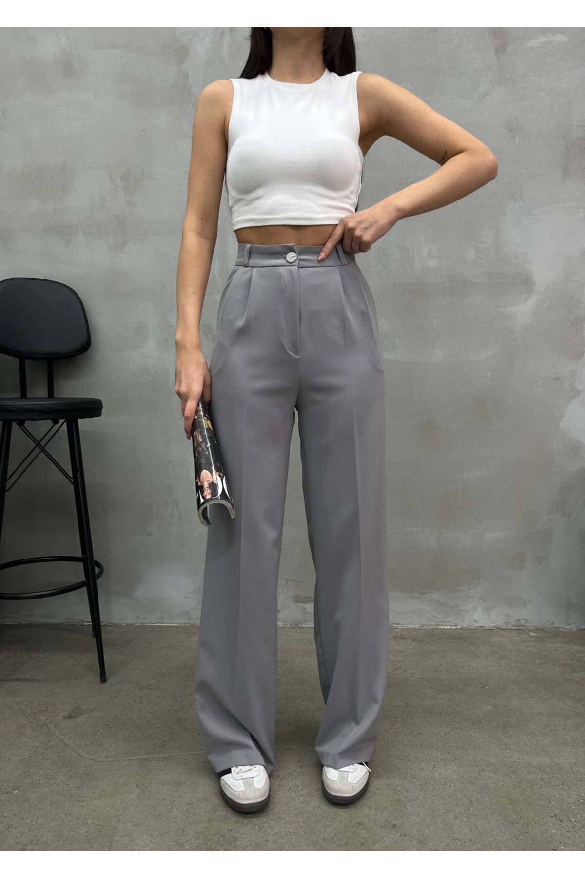 BNG Women Geniş Paça Pileli Pantolon Taş Rengi 6718 - Fasano