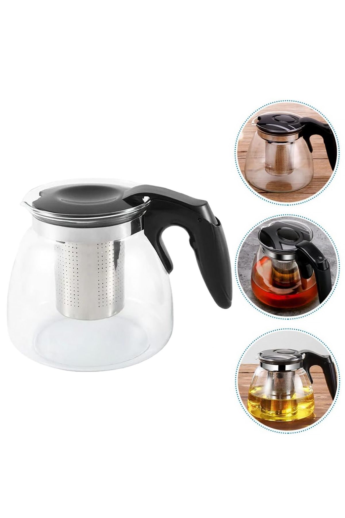 MEZİGARC Şık ve Dayanıklı Kendinden Süzgeçli Cam Demlik 1200ml Çaycı Kettle Dayanıklı Çay Bitki Çayı Demliği