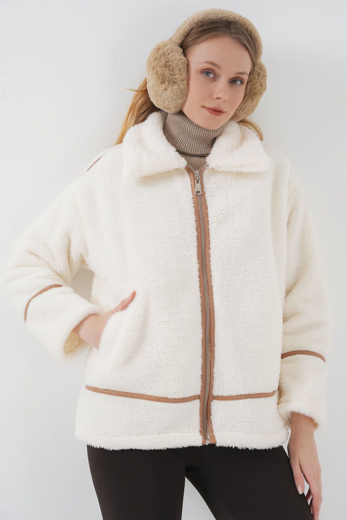 Bigdart-5173 Model Lined Camel Plush Jacket 3