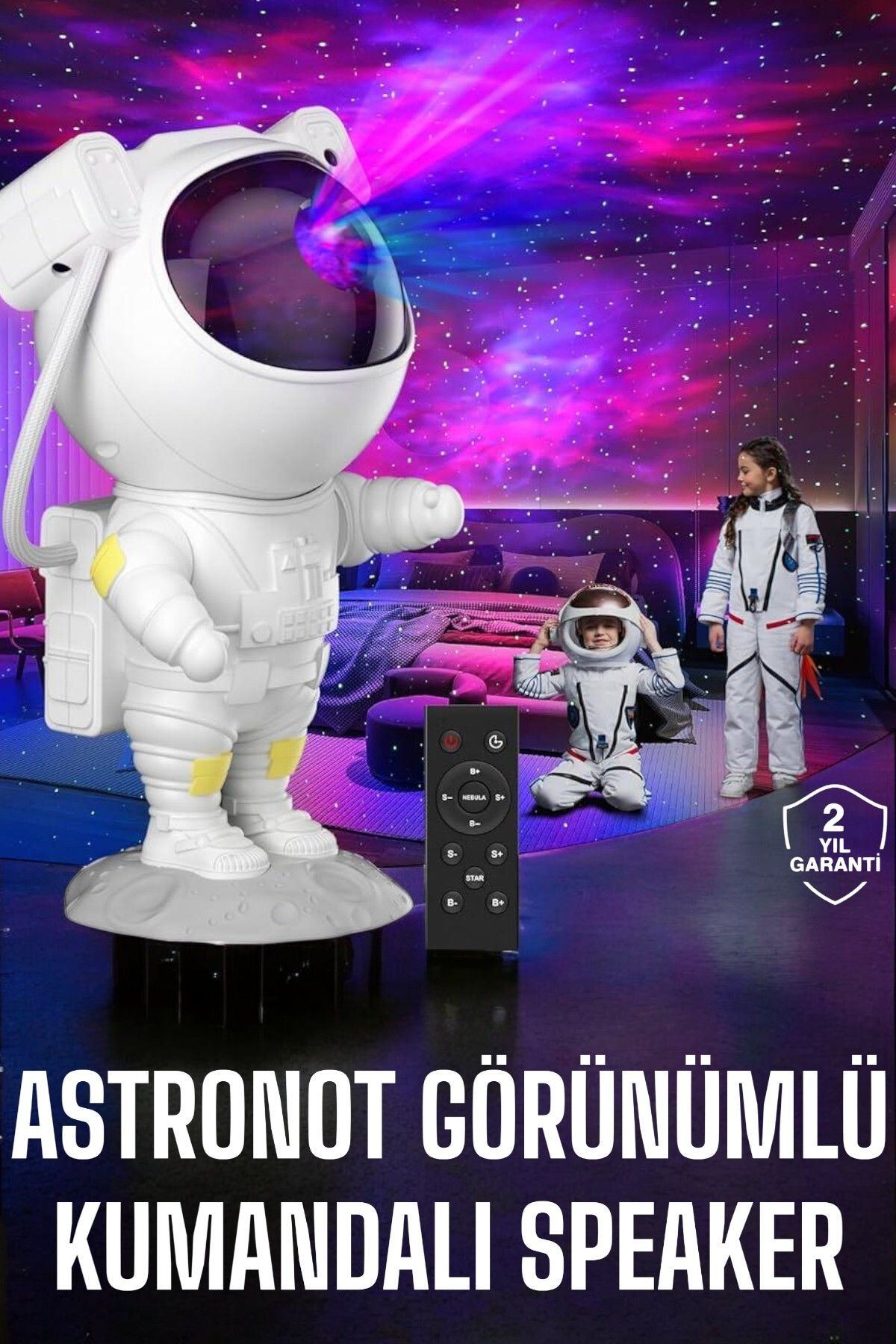 ASTRALTECH Çocuklara Özel Projeksiyon Astronot Lamba Speaker Sevimli