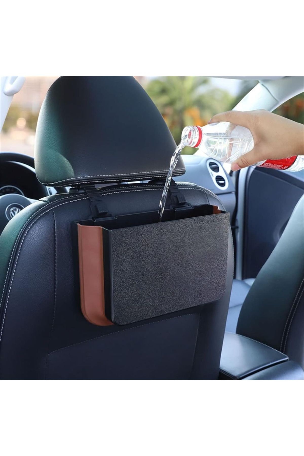 Lumely-6.5L hanging vehicle trash can, waterproof, with hook and storage function, for most vehicles, black 8