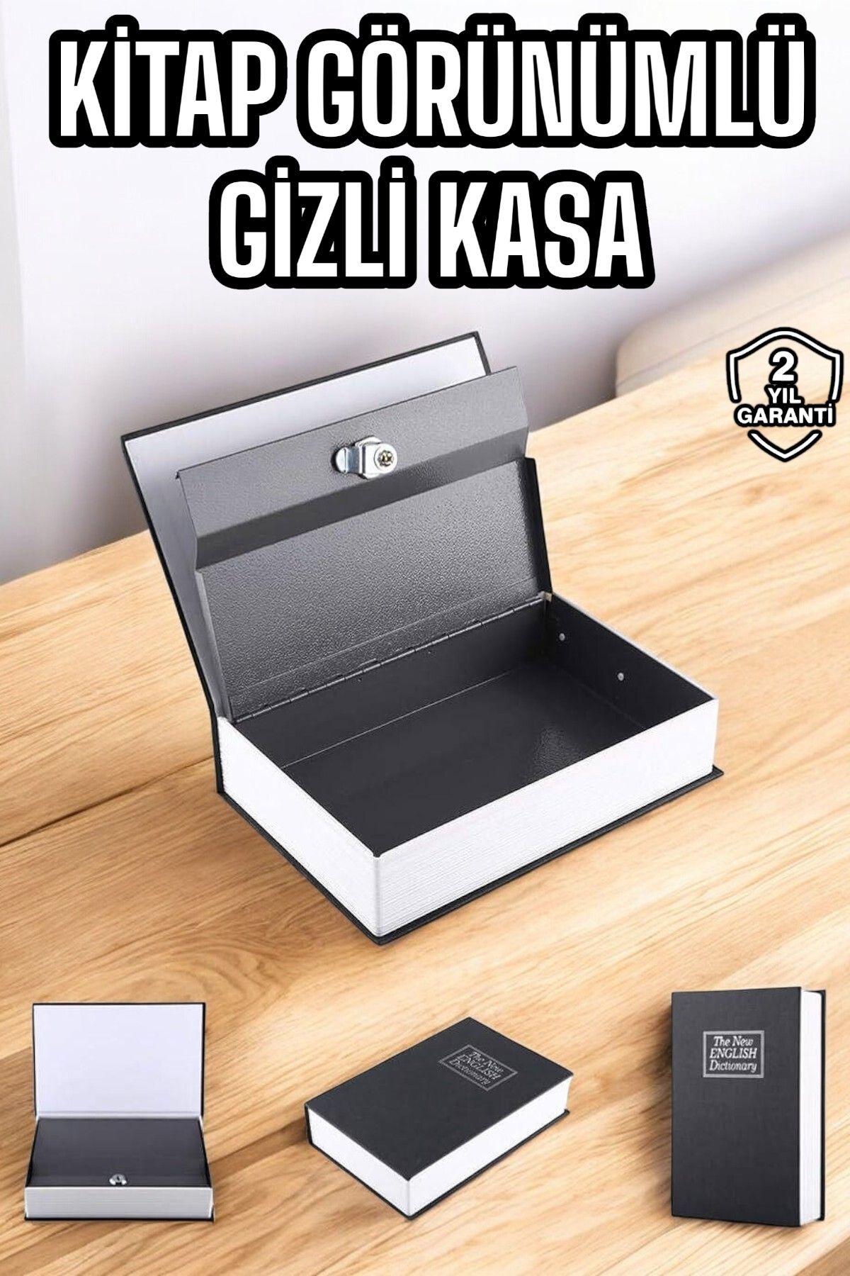 ASTRALTECH Gizli Kasa İngilizce Sözlüğü Kitap Görünümlü Anahtarlı Gizli Mini Çelik Kasa Kilitli