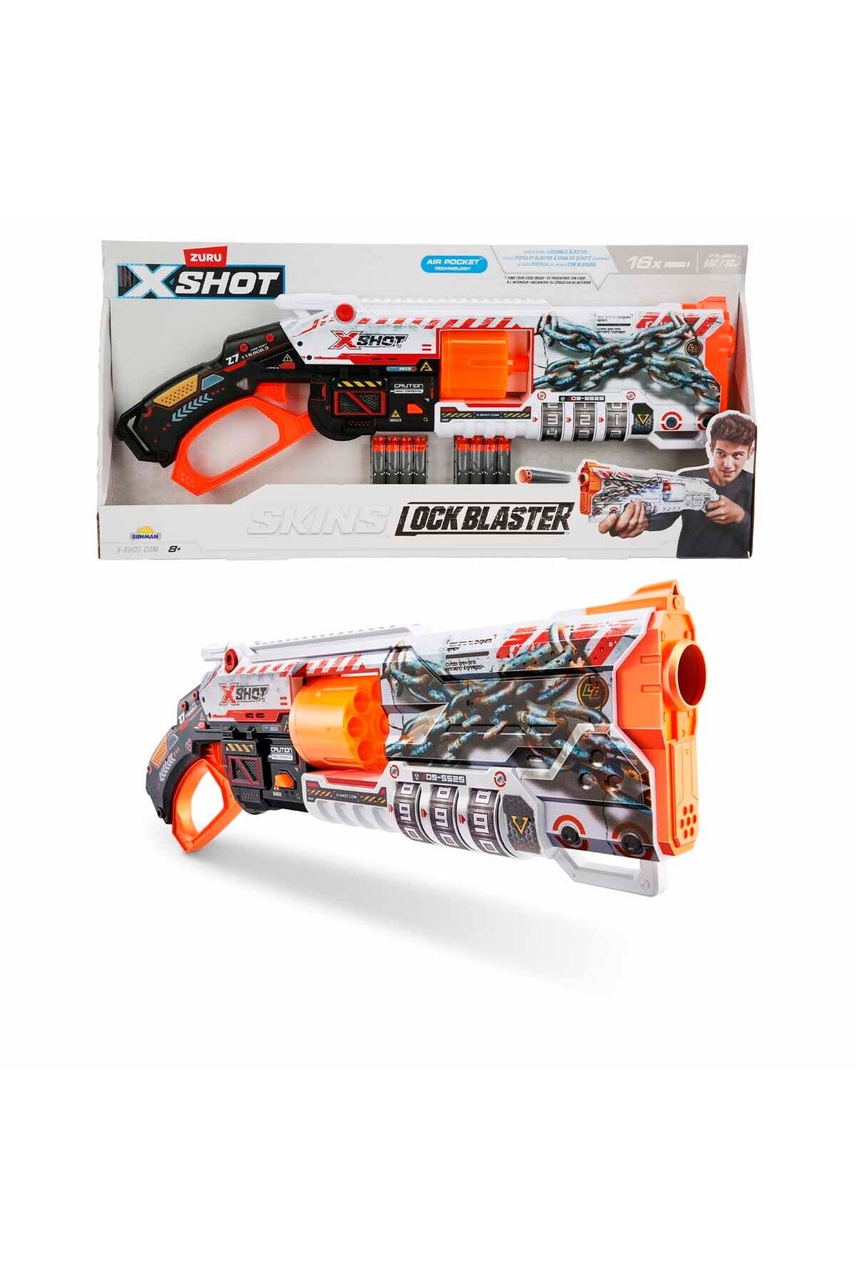 Sunman X-Shot Skins Lock Blaster Silah 16 Mermili Sünger Atan Tabanca