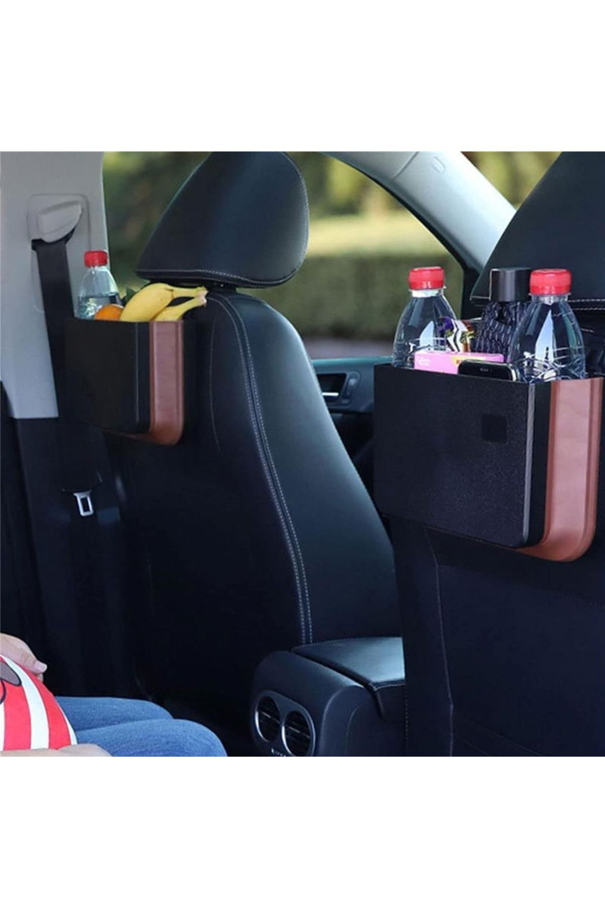 Lumely-6.5L hanging vehicle trash can, waterproof, with hook and storage function, for most vehicles, black 7