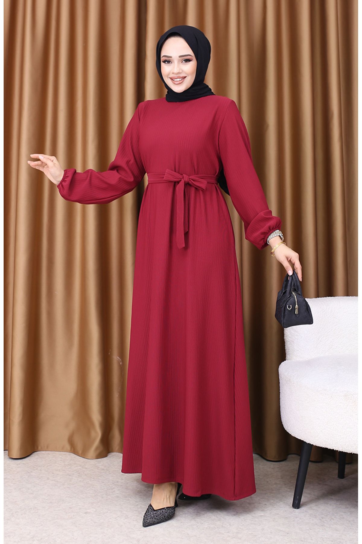 sefamerve-Burgundy Basic Dress - 5577-01 1