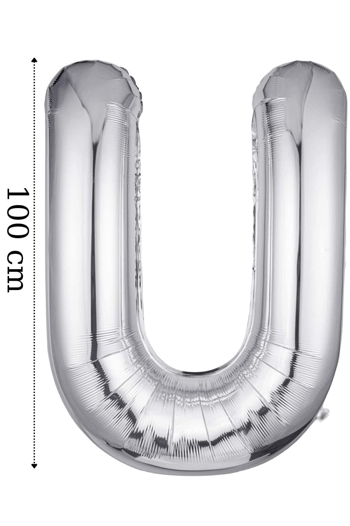DOĞA PARTİ EVİ Folyo Balon U Harfi Helyum Balon 100 Cm Gümüş Renk - U Harf Balon - Harf Folyo Balon