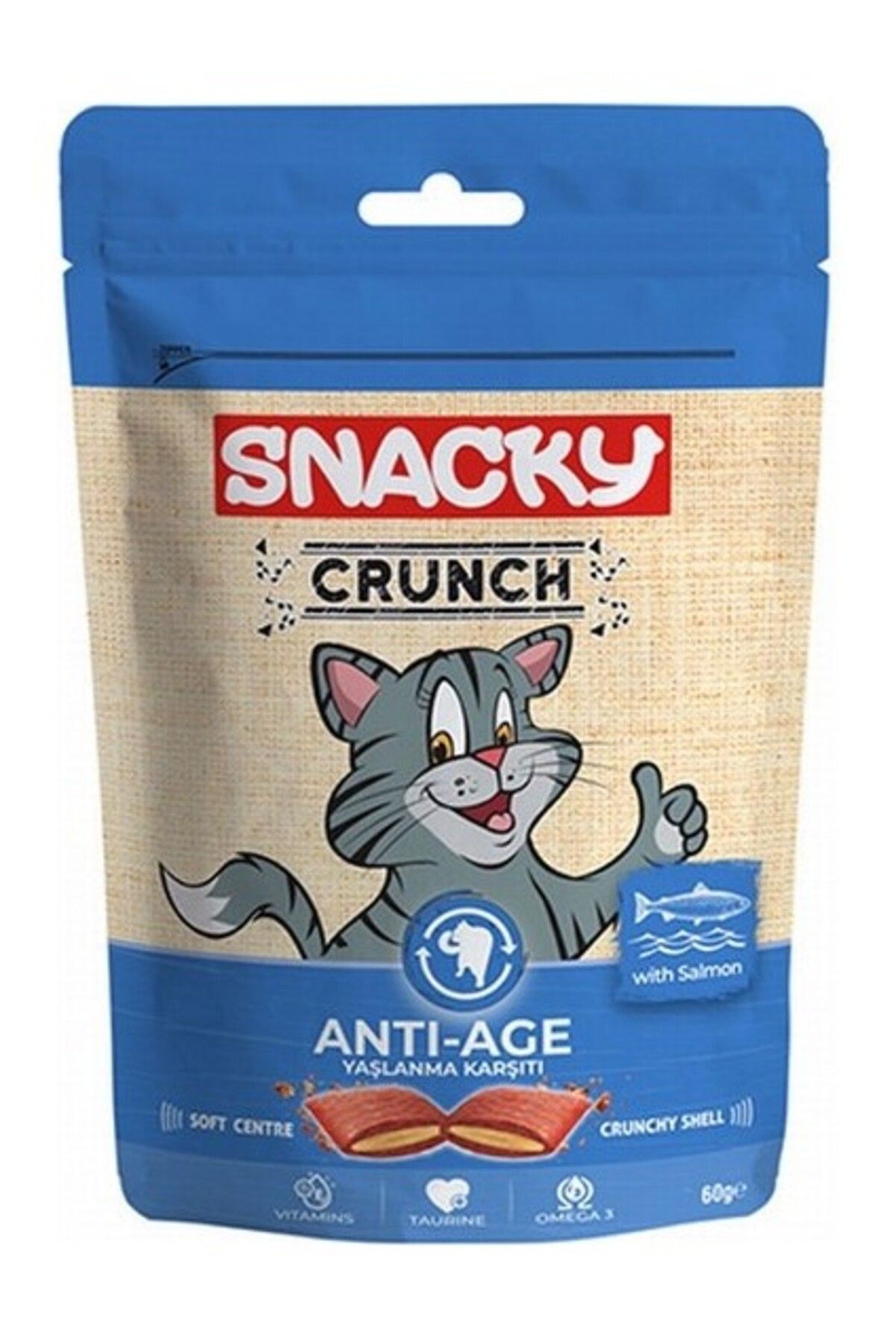 Snacky Crunch Yaşlanma Karşılı Somonlu Kedi Ödülü 10X60 gr