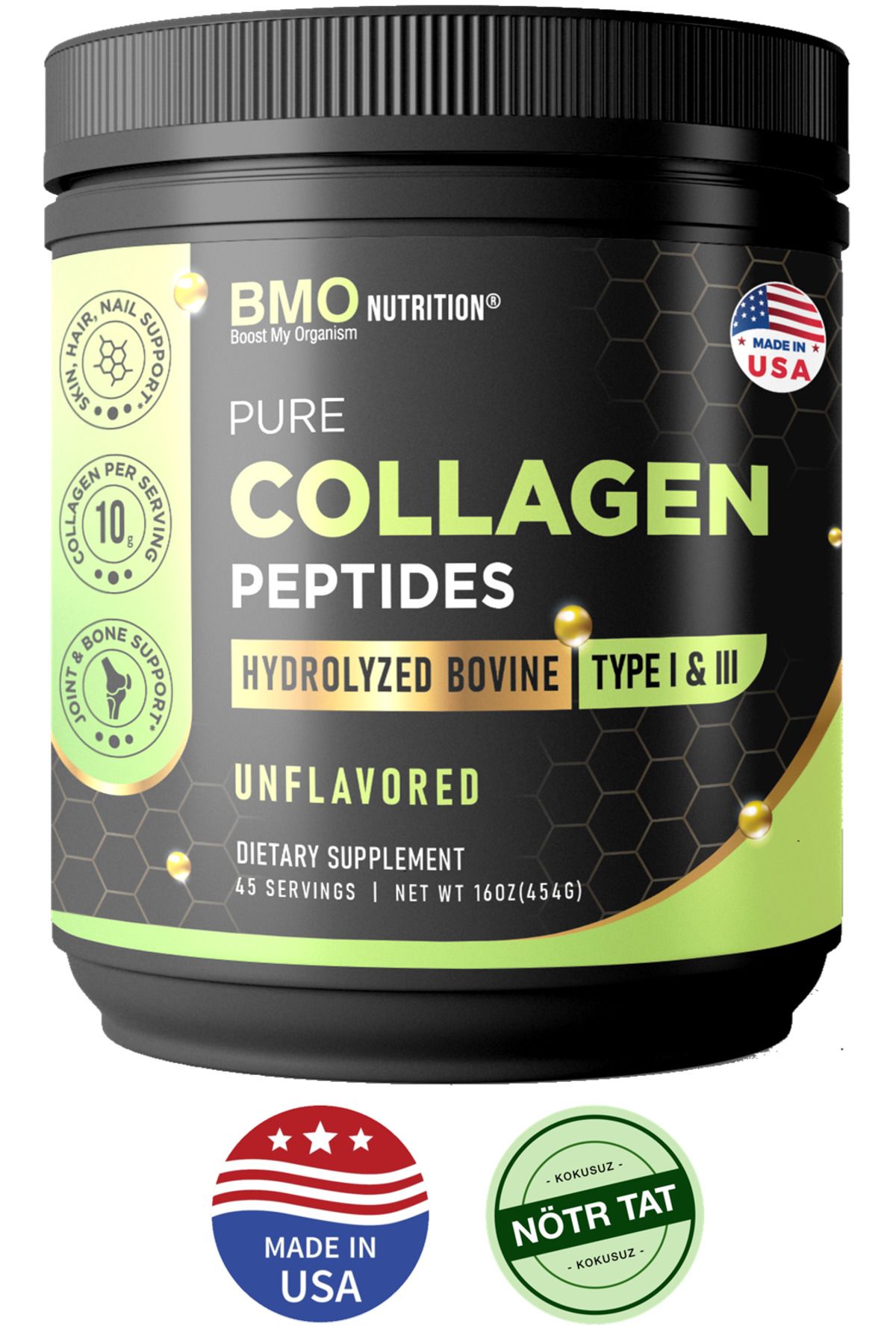 bmo nutrition Pure Collagen Peptides 10.000 Mg Saf Hidrolize Toz Kolajen 454gr