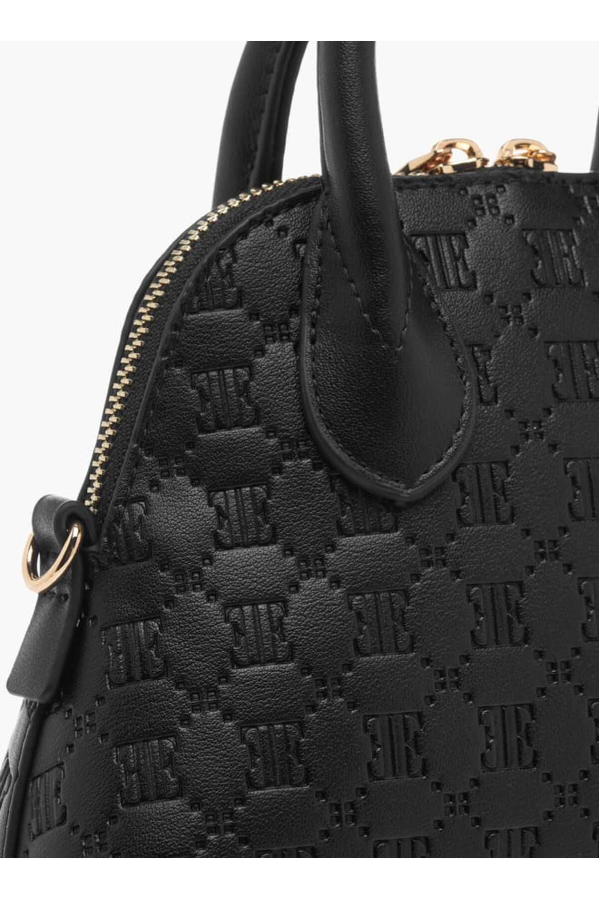 ELLE-Monogram Embossed Mini Crossbody Bag with Zip Closure and Double Handle 5