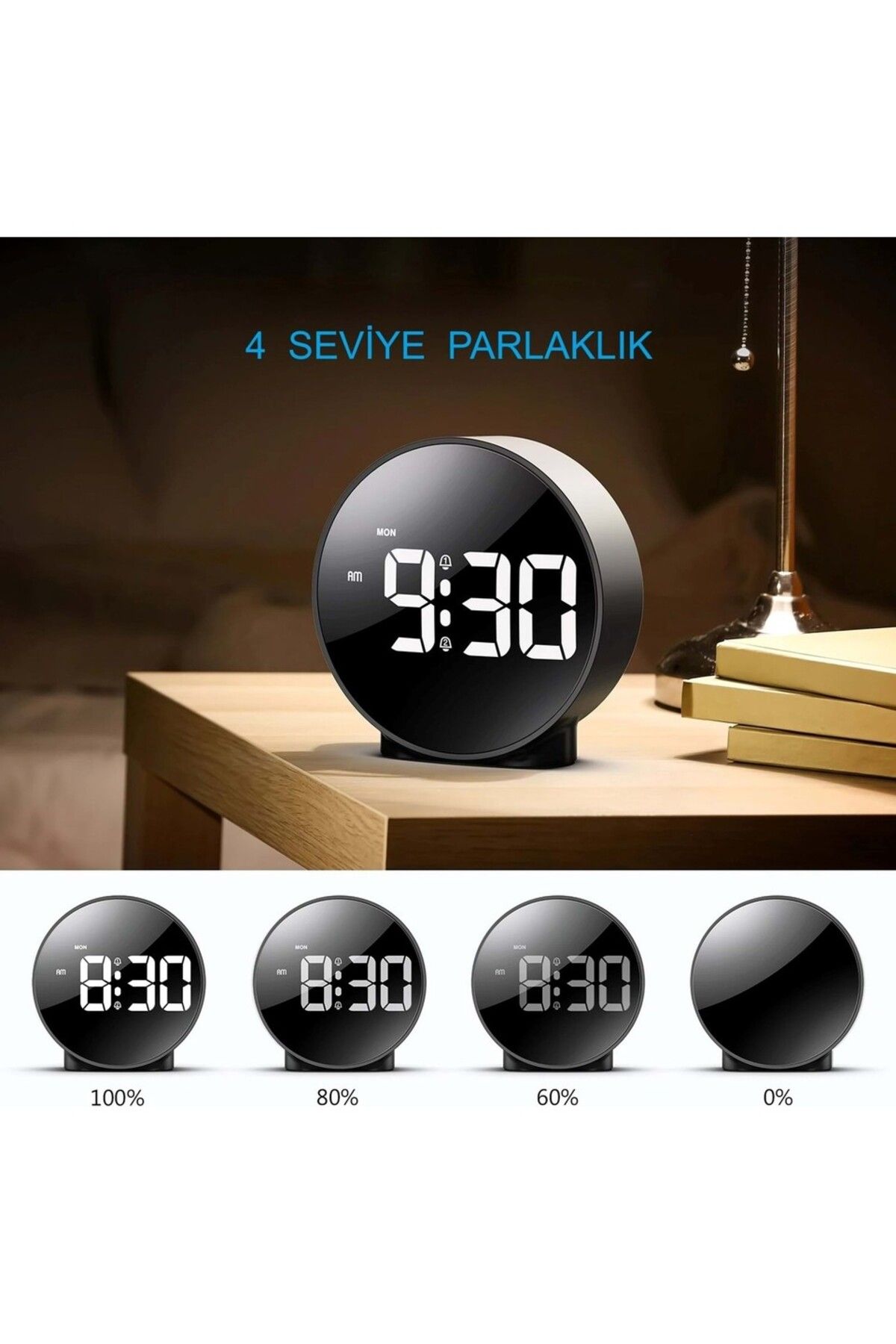 Saatistan Modern yuvarlak siyah dijital masa saati, USB güç ve erteleme fonksiyonlu