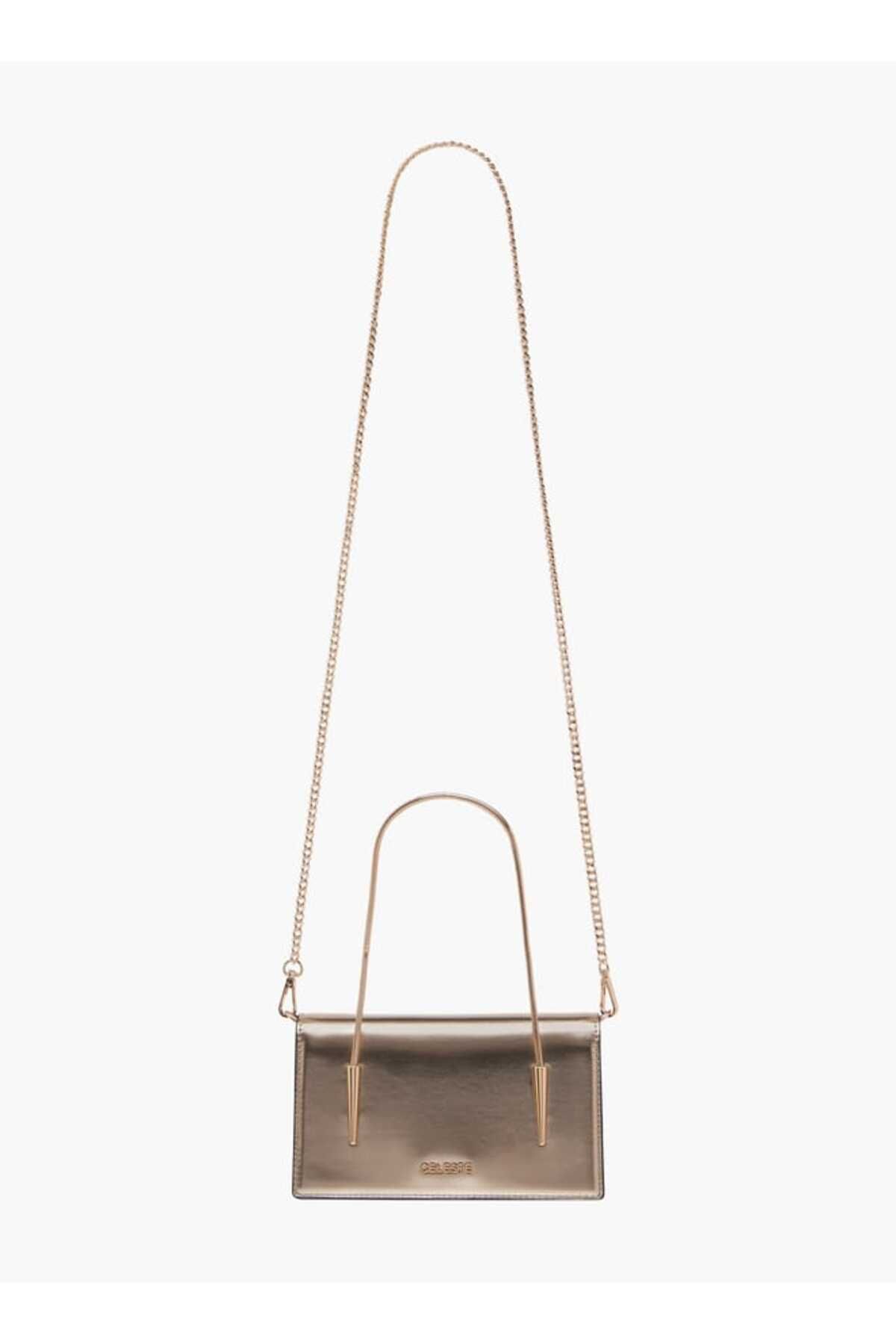 Celeste-Solid Crossbody Bag with Button Closure and Chain Strap 2