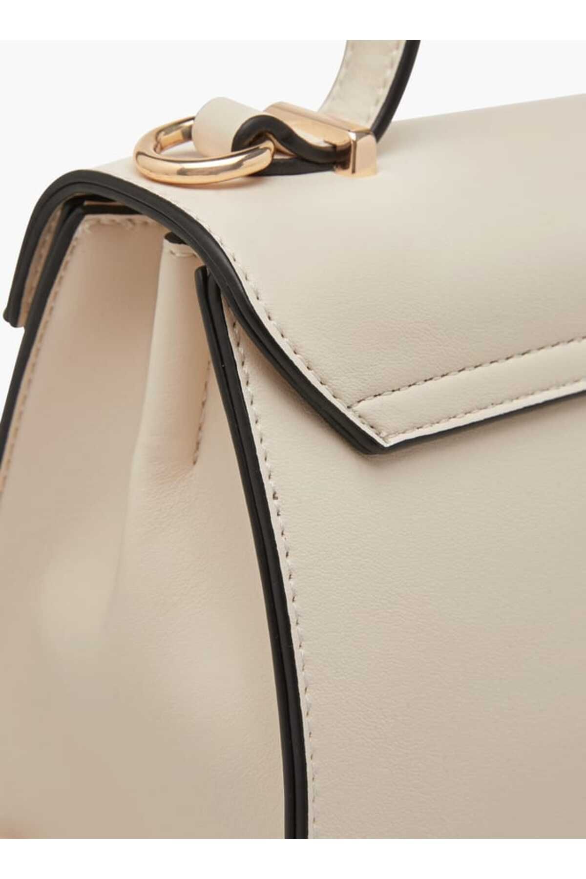 Celeste-Solid Satchel Bag with Detachable Strap and Button Closure 5