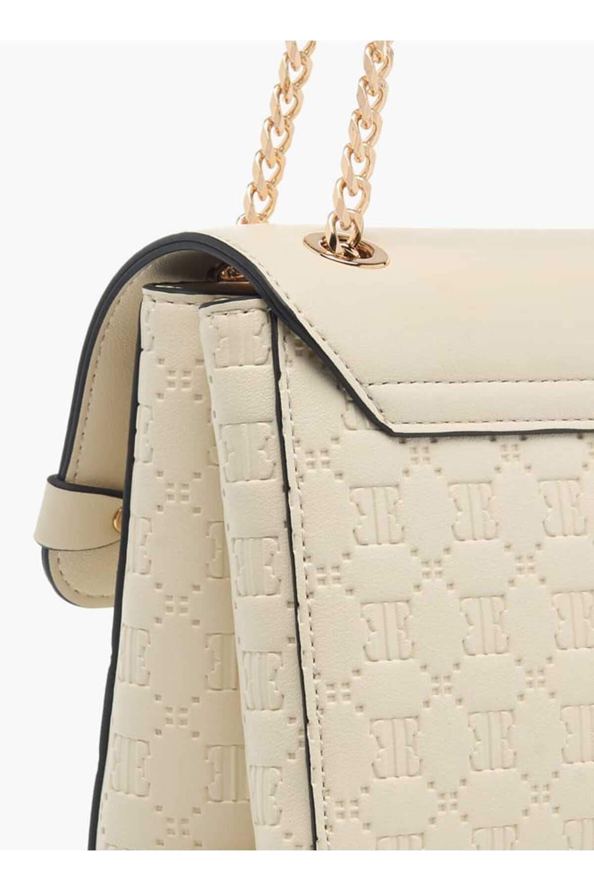 ELLE-Monogram Embossed Crossbody Bag with Chain Strap and Twist Lock Closure 5