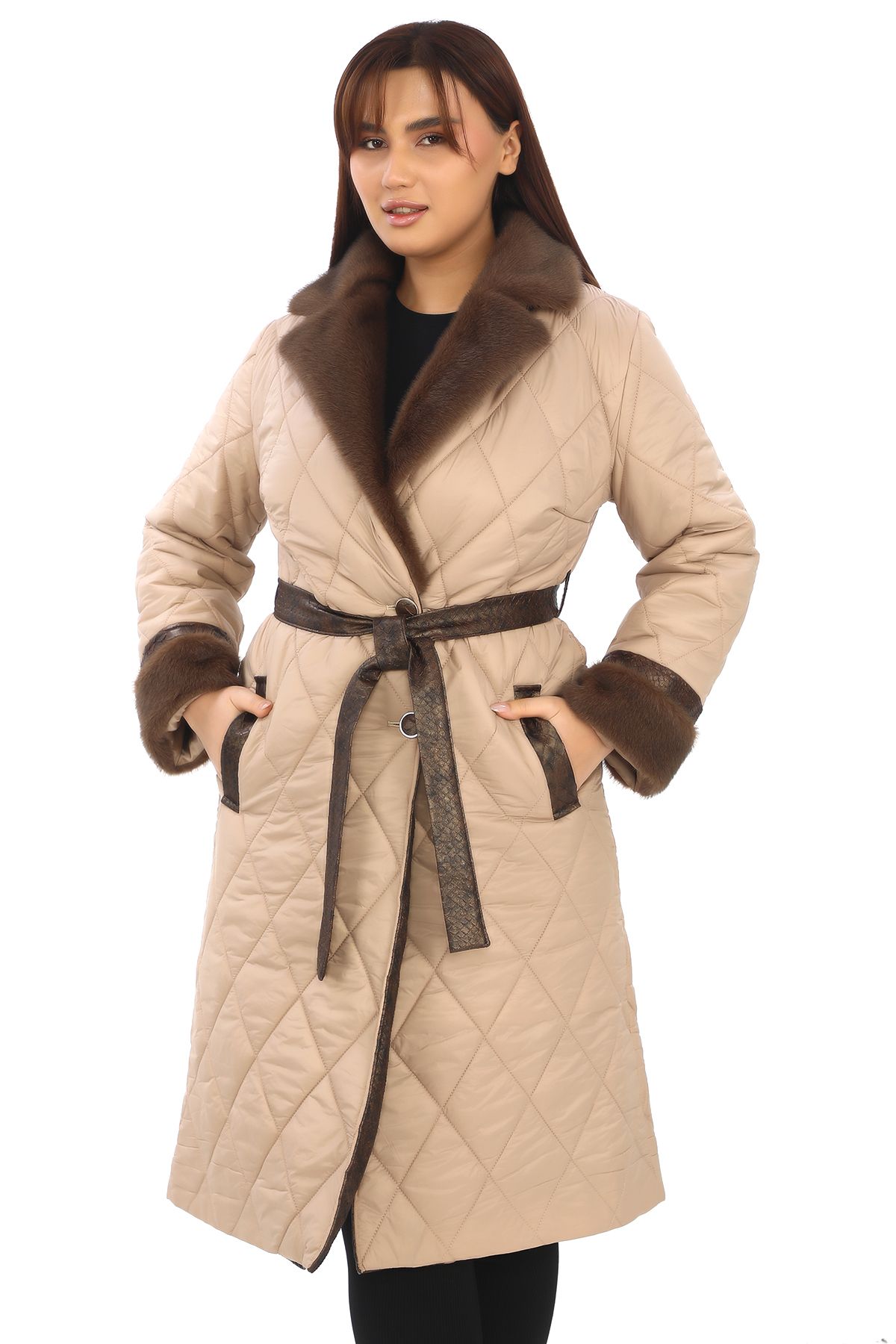 KARAMEŞE-Showcase Women's Cream Color Fur Coat 3