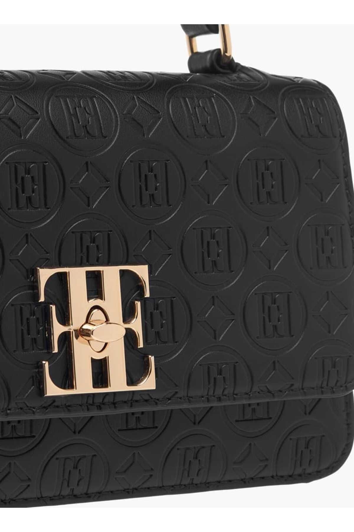 ELLE-Monogram Embossed Crossbody Bag with Top Handle and Adjustable Strap 4