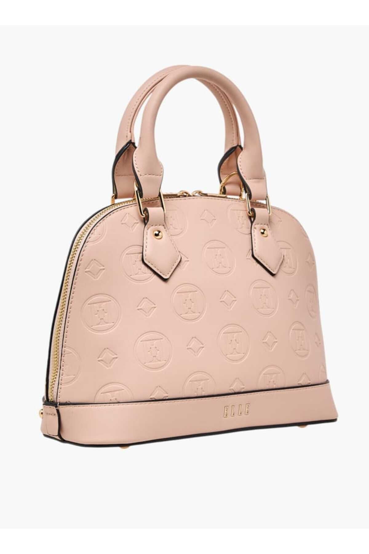 ELLE-Monogram Embossed Tote Bag with Top Handles and Adjustable Strap 3