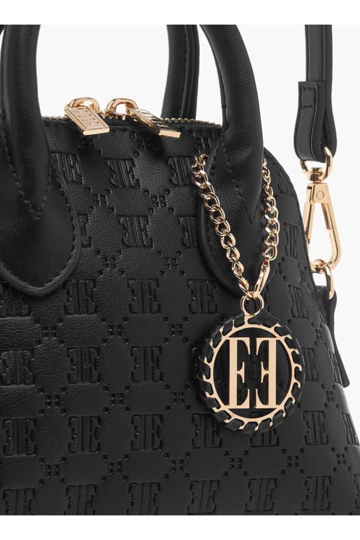 ELLE-Monogram Embossed Mini Crossbody Bag with Zip Closure and Double Handle 4