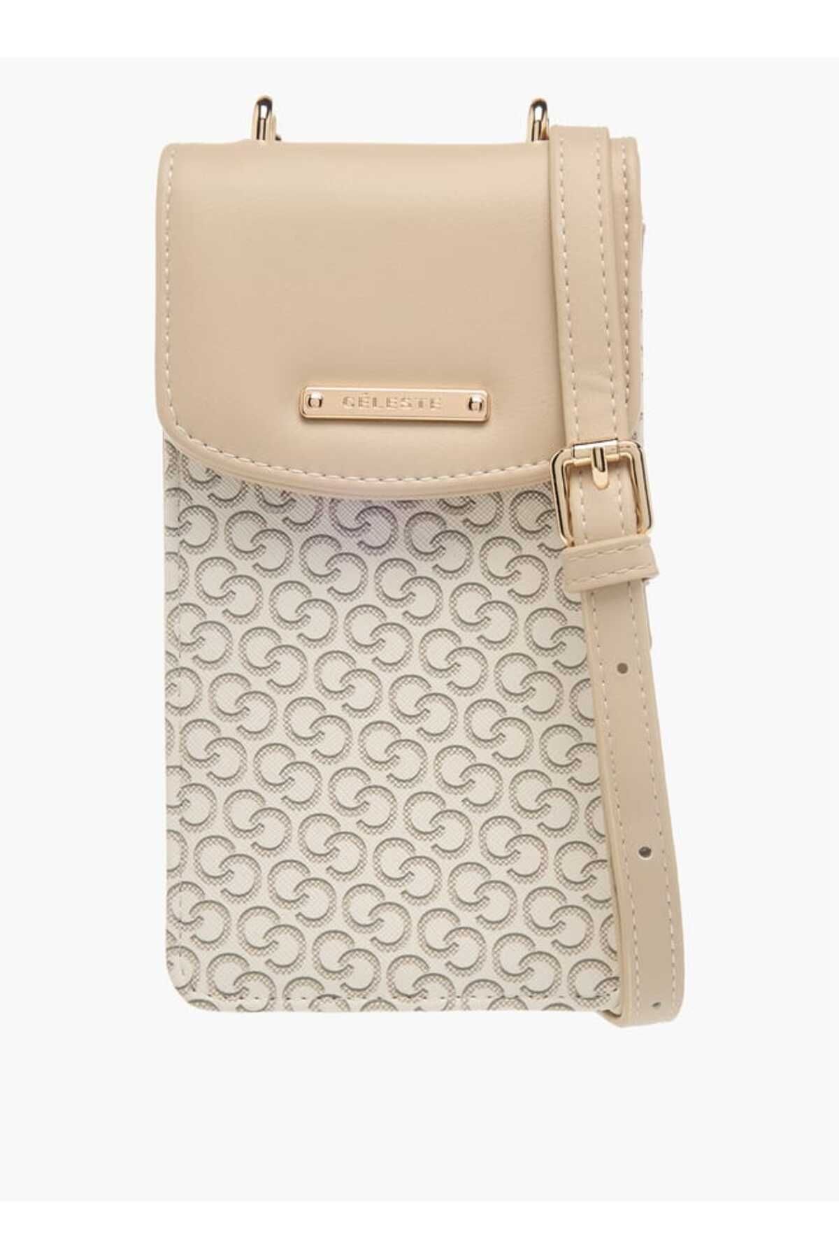 Celeste-Monogram Print Crossbody Bag with Detachable Strap and Flap Closure 1