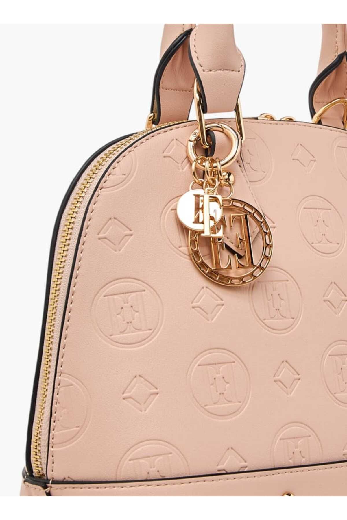 ELLE-Monogram Embossed Tote Bag with Top Handles and Adjustable Strap 4