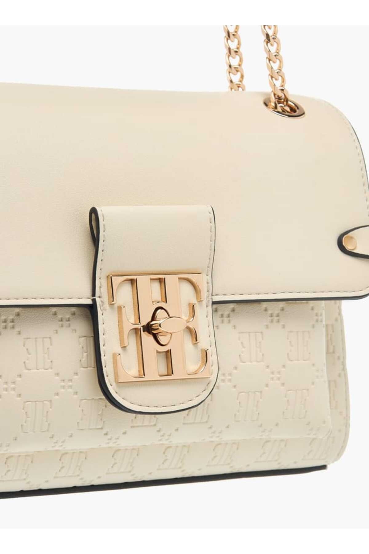 ELLE-Monogram Embossed Crossbody Bag with Chain Strap and Twist Lock Closure 4