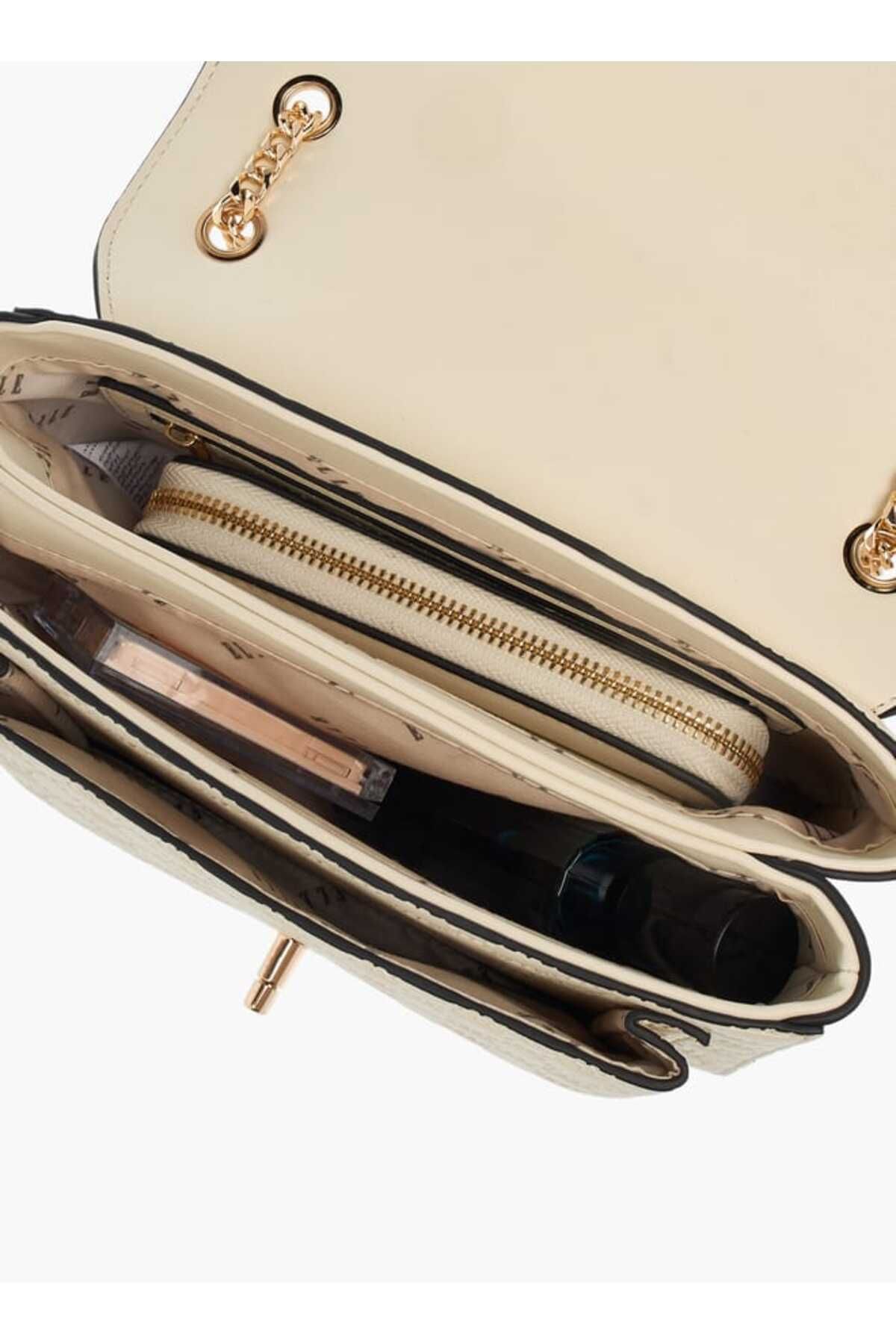 ELLE-Monogram Embossed Crossbody Bag with Chain Strap and Twist Lock Closure 7