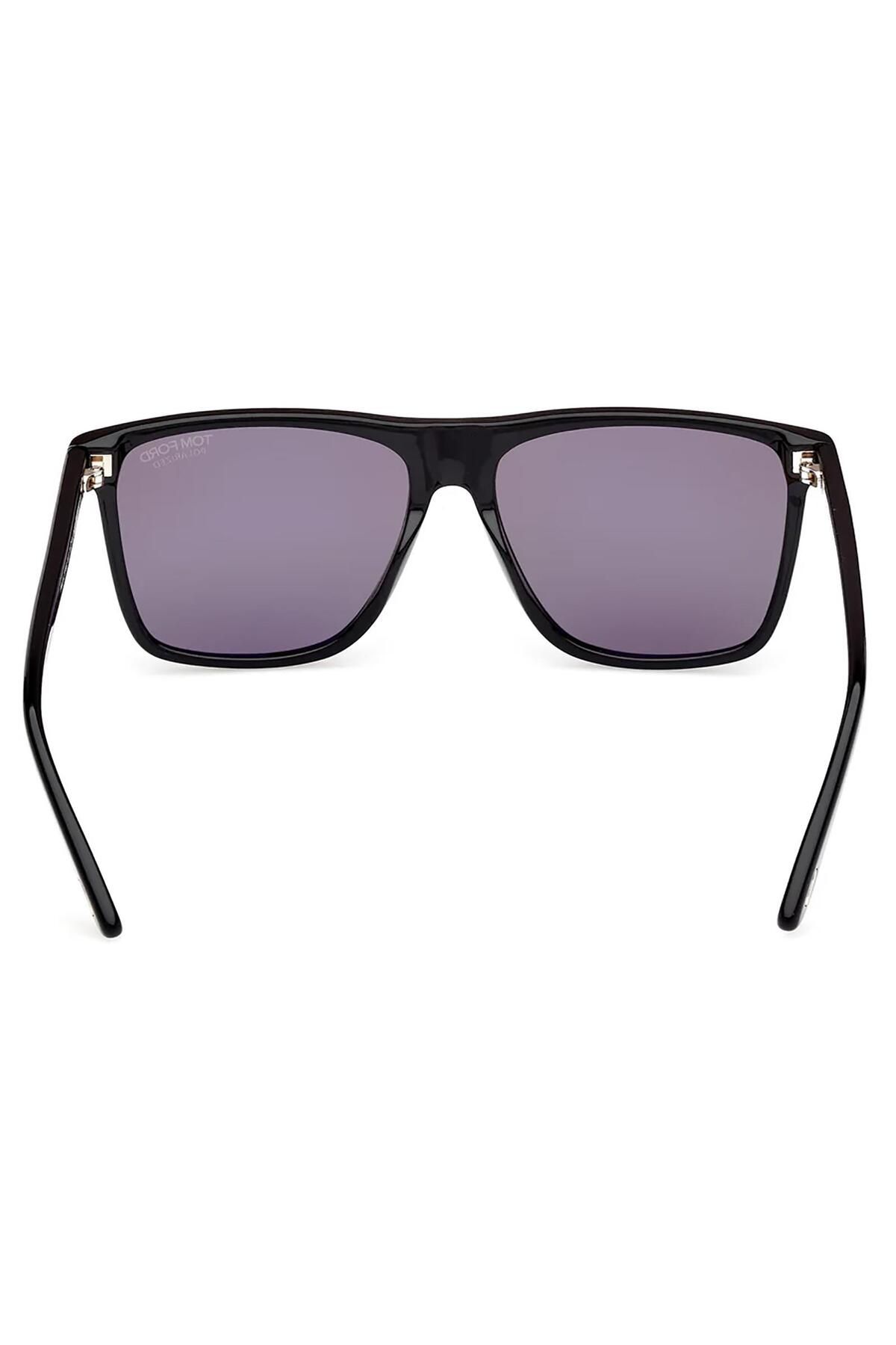 Tom Ford-Unisex Black Organic Polarized (Uv) Glass Bone Closed Frame Rectangular Sunglasses 4