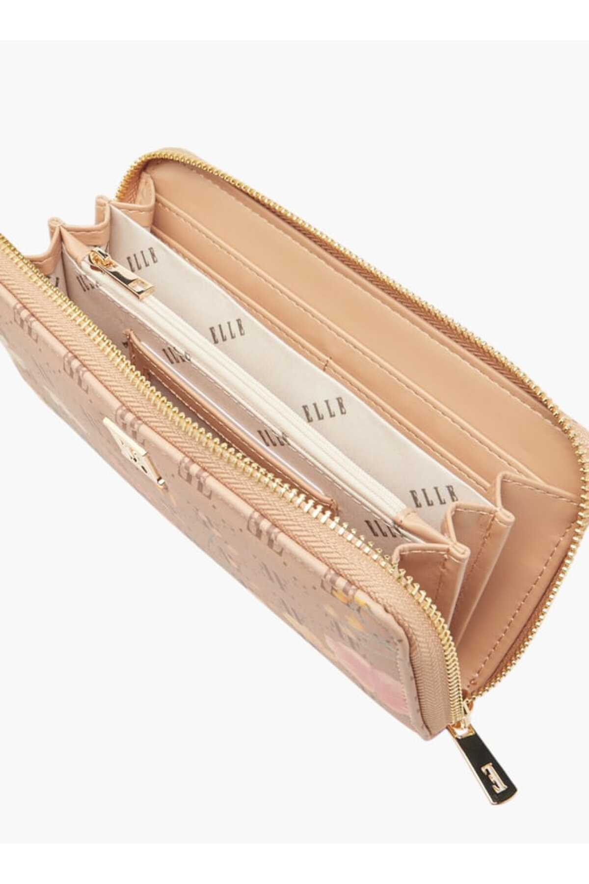 ELLE-Monogram Floral Print Wallet with Zip Closure - W 19.5 x H 10 x D 3.5 cm 5
