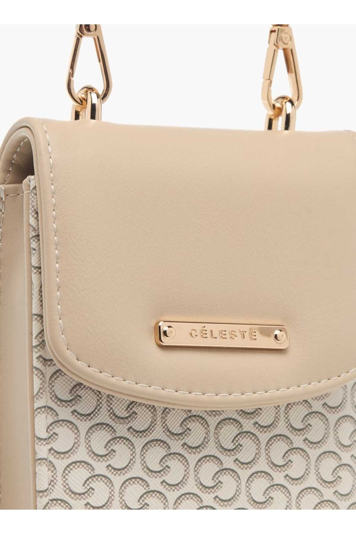 Celeste-Monogram Print Crossbody Bag with Detachable Strap and Flap Closure 4