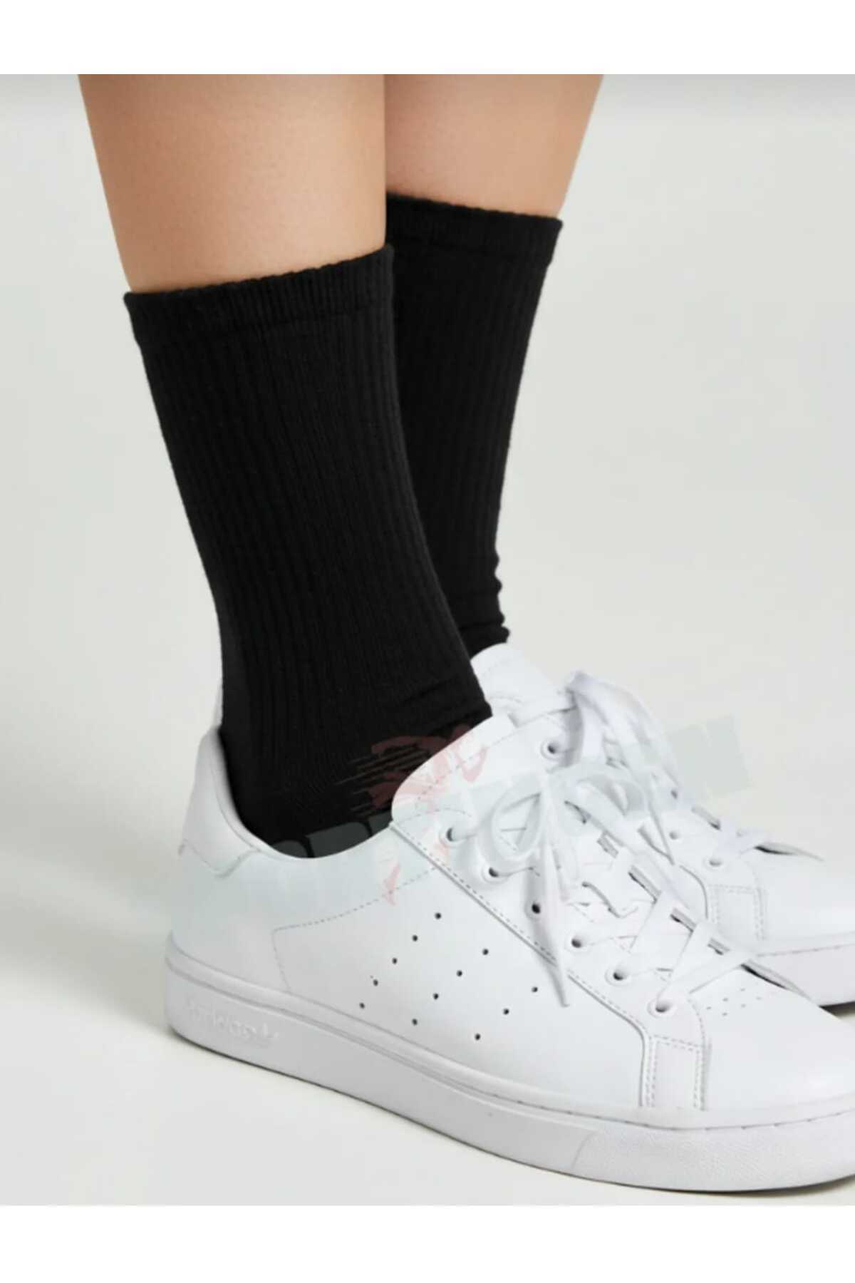 COTAS 6 Çift Unisex Siyah Beyaz Gri Çizgili Çizgisiz Kolej Tenis Çorap görsel 3