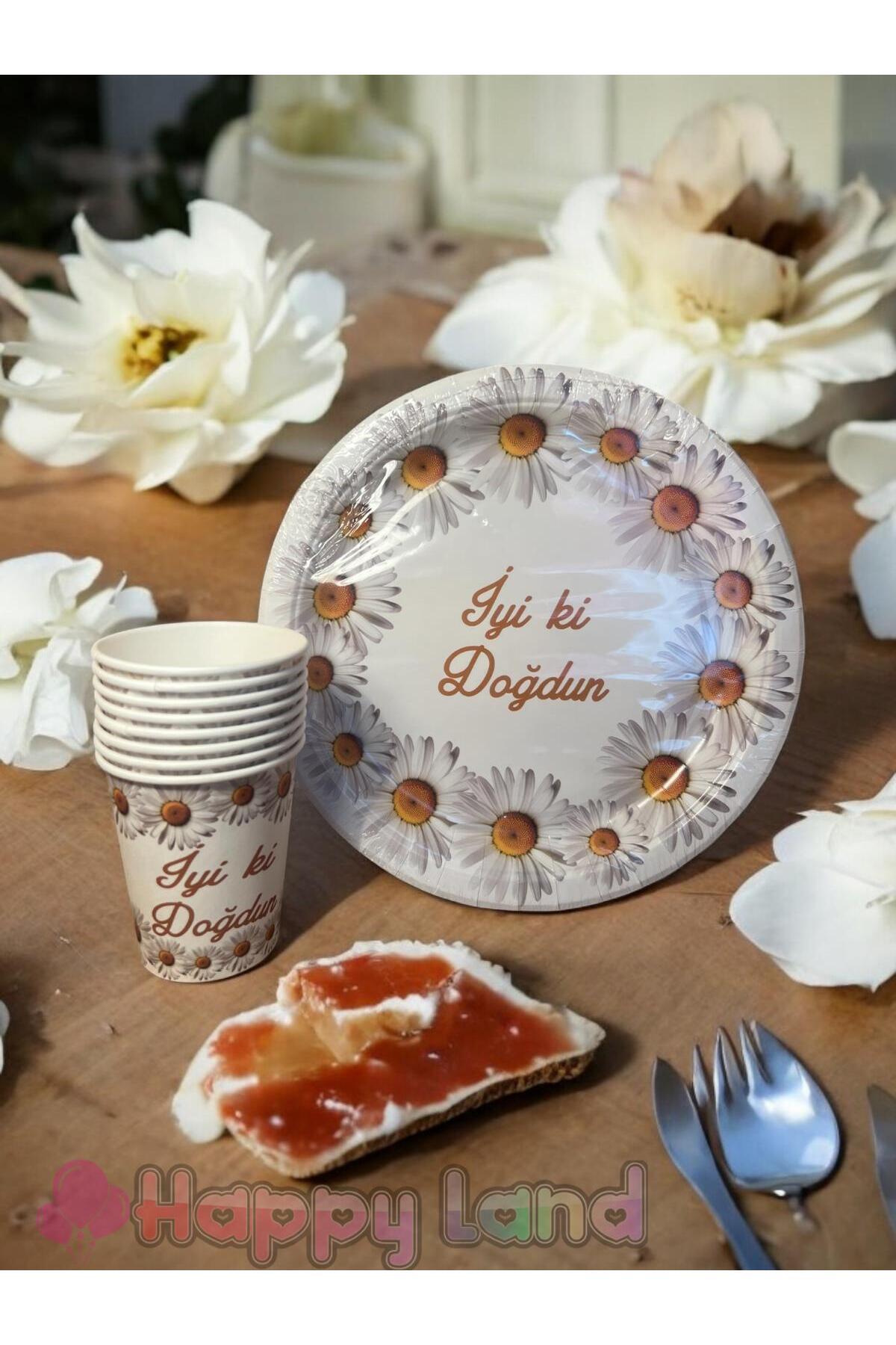 Happyland-Daisy Patterned Cardboard Plate and Cup Set of 8 Daisy Concept Birthday Picnic Set 1