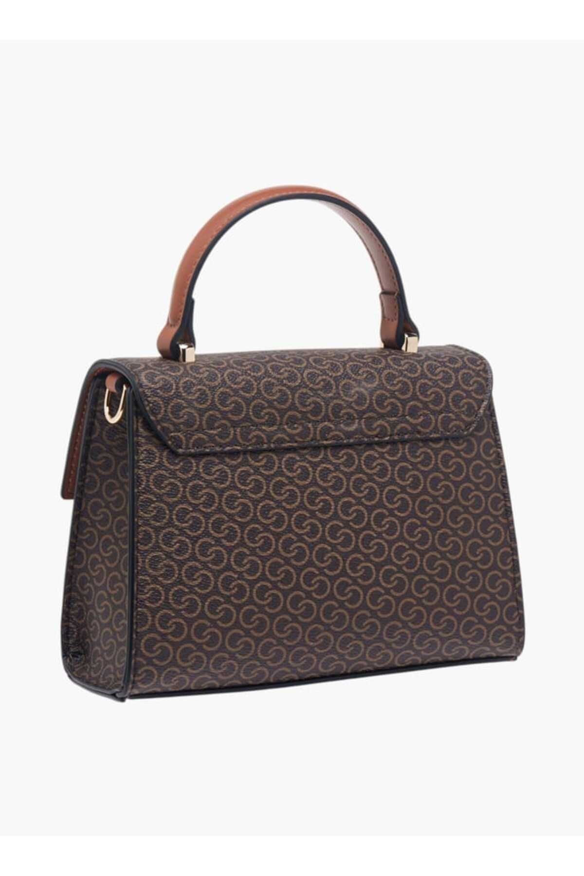 Celeste-Monogram Print Satchel Bag with Button Closure and Adjustable Strap 3