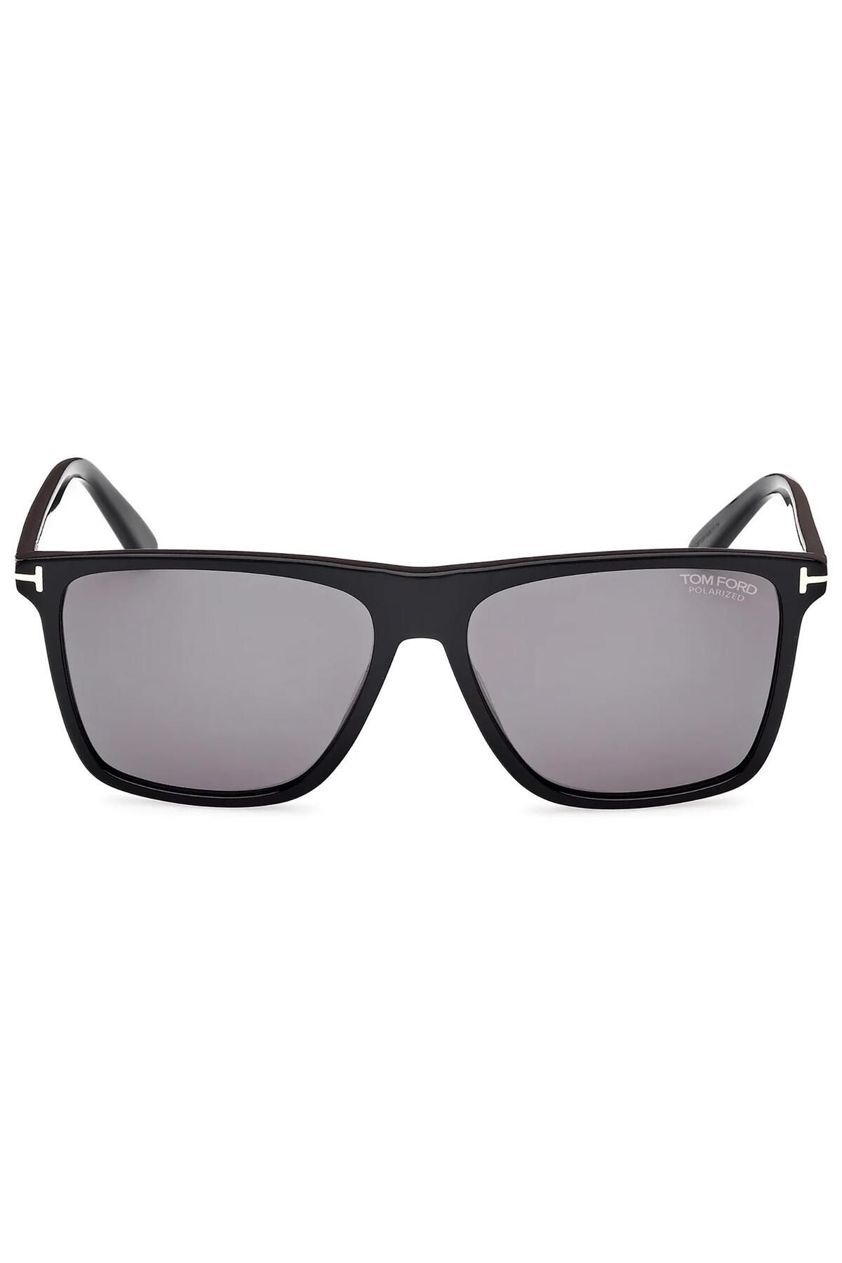 Tom Ford-Unisex Black Organic Polarized (Uv) Glass Bone Closed Frame Rectangular Sunglasses 2