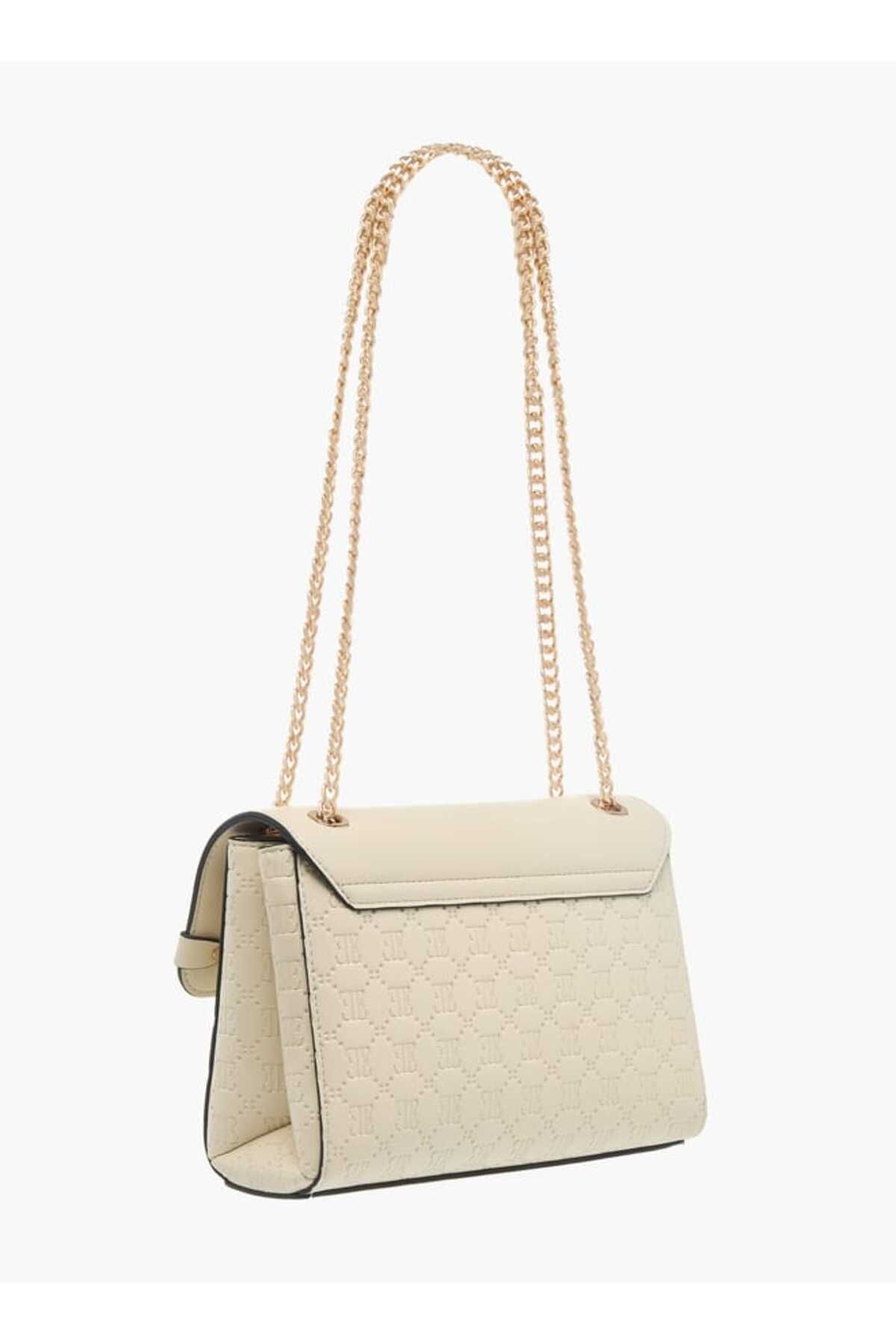 ELLE-Monogram Embossed Crossbody Bag with Chain Strap and Twist Lock Closure 3