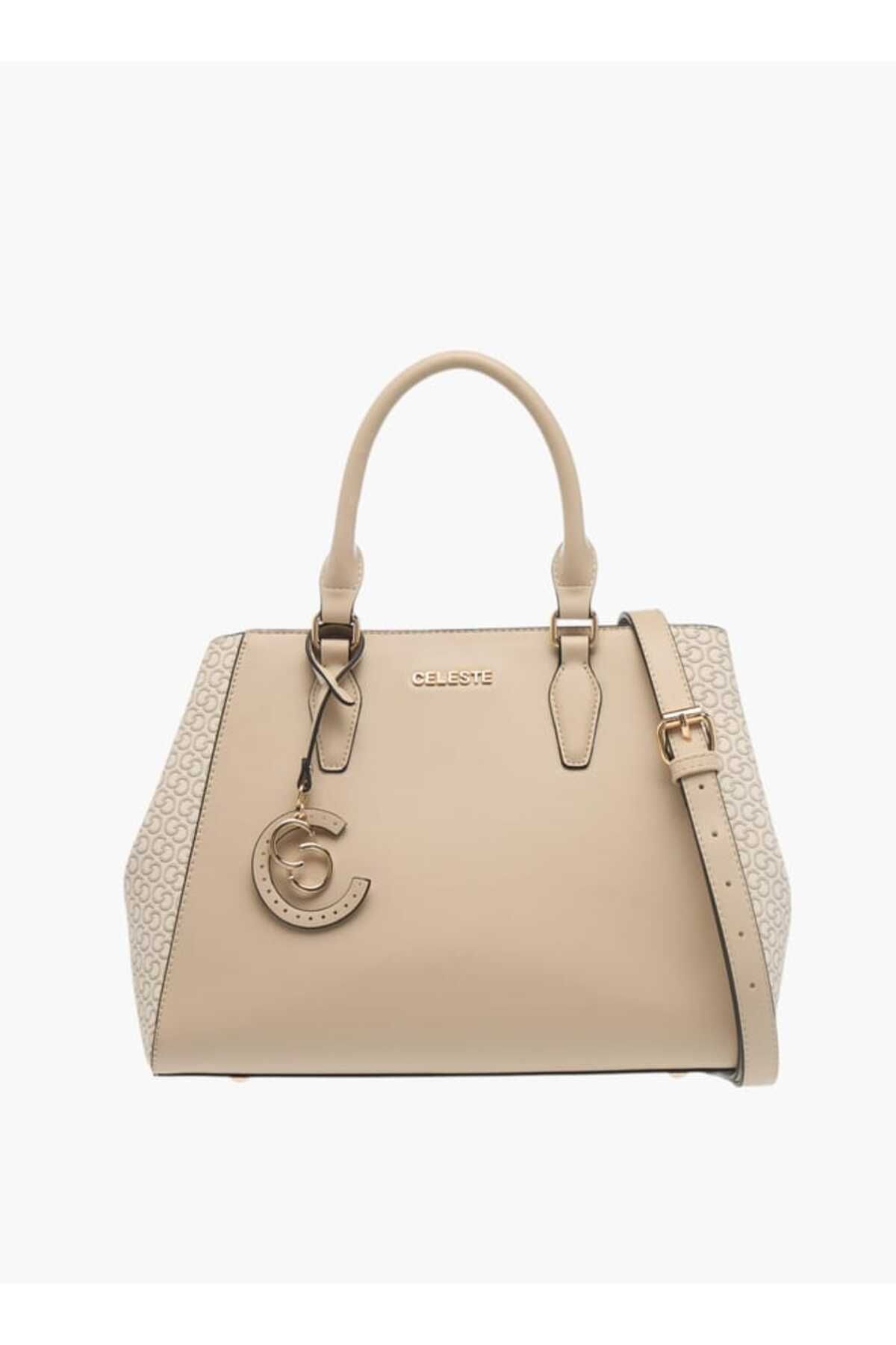 Celeste-Celeste Monogram Print Tote Bag with Adjustable Strap and Zip Closure 1